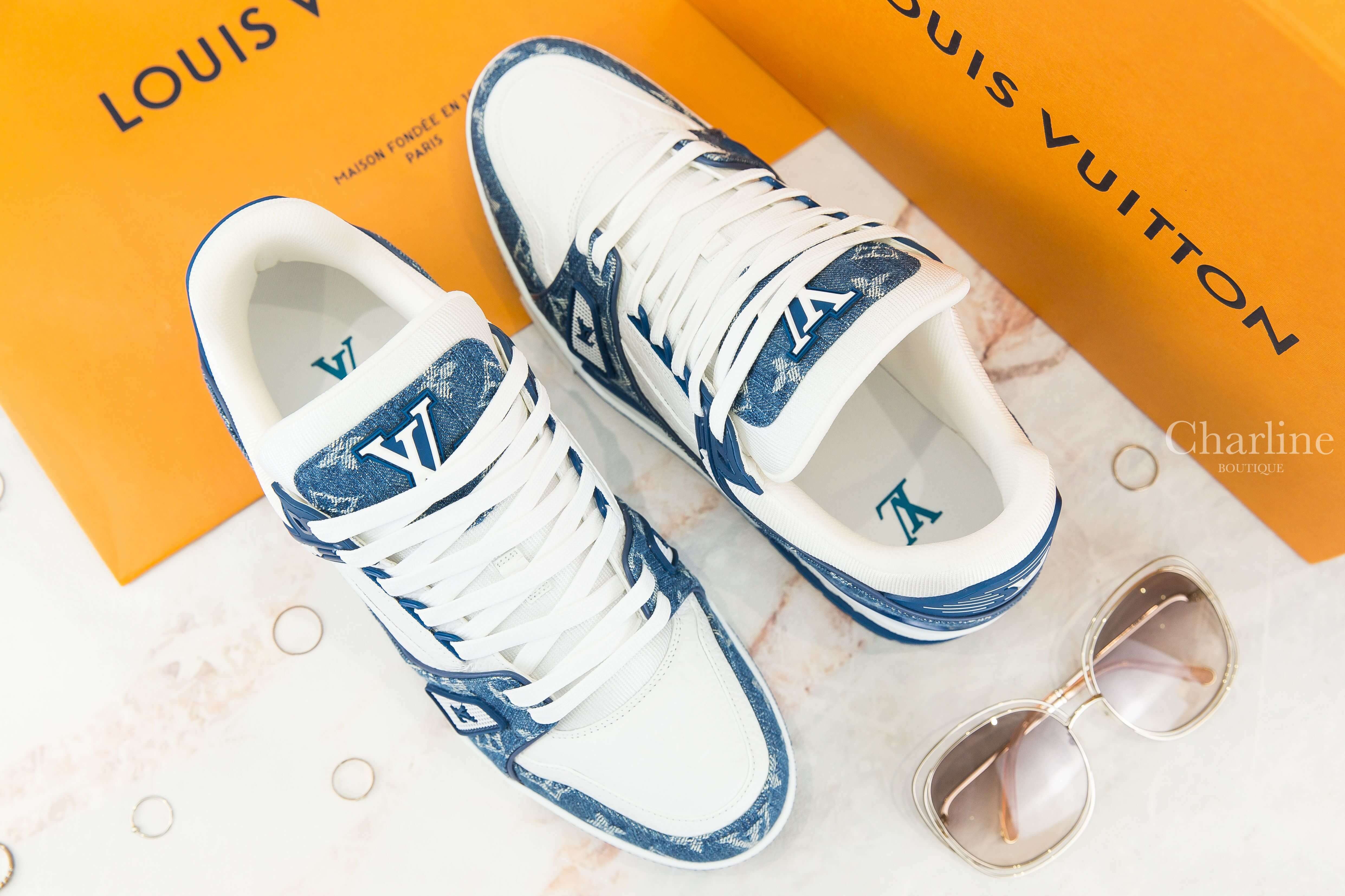 Louis Vuitton LV Trainers 藍底丹寧布白色老花拼白色小牛皮運動鞋-Charline Boutique 精品代購