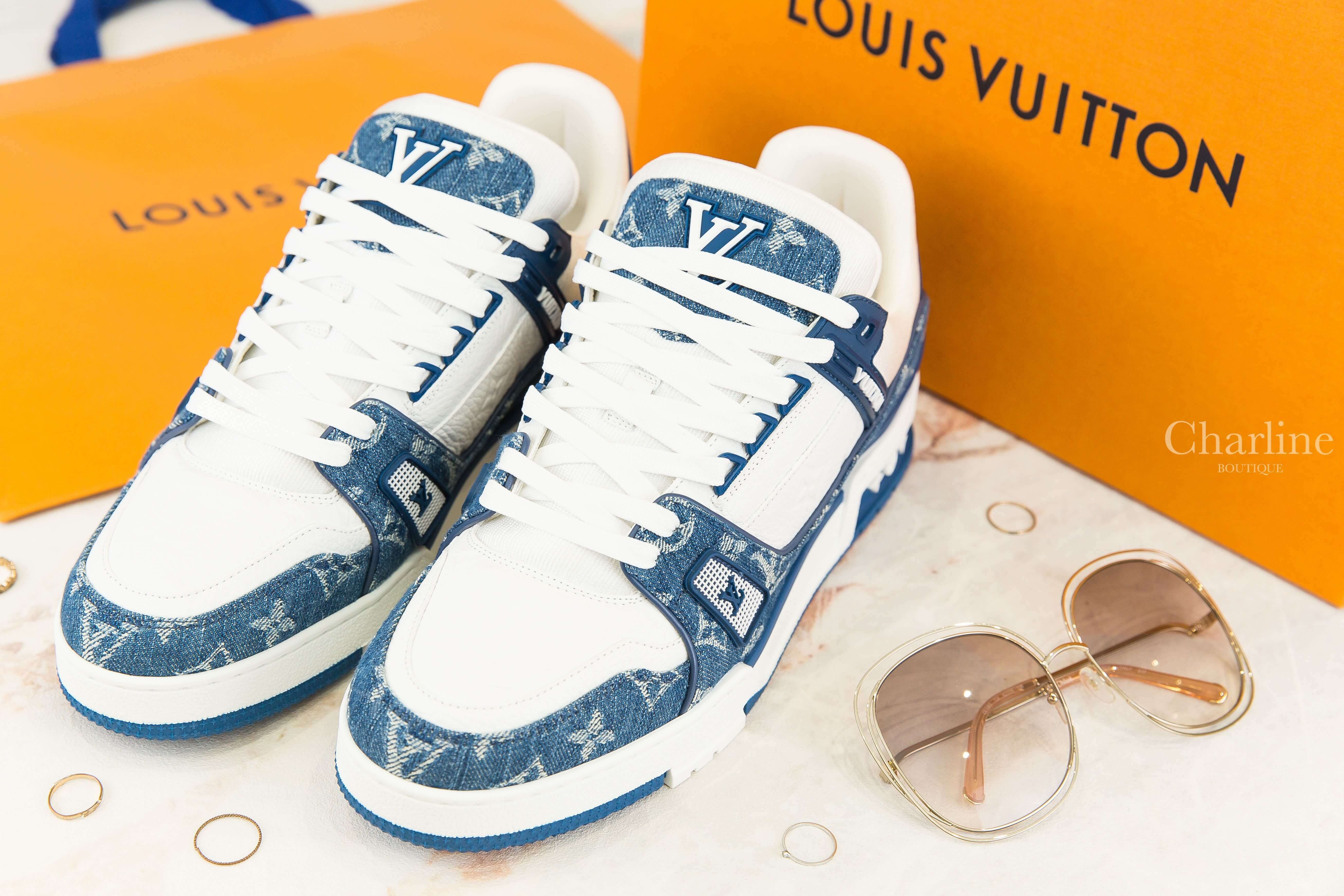 Louis Vuitton LV Trainers 藍底丹寧布白色老花拼白色小牛皮運動鞋-Charline Boutique 精品代購