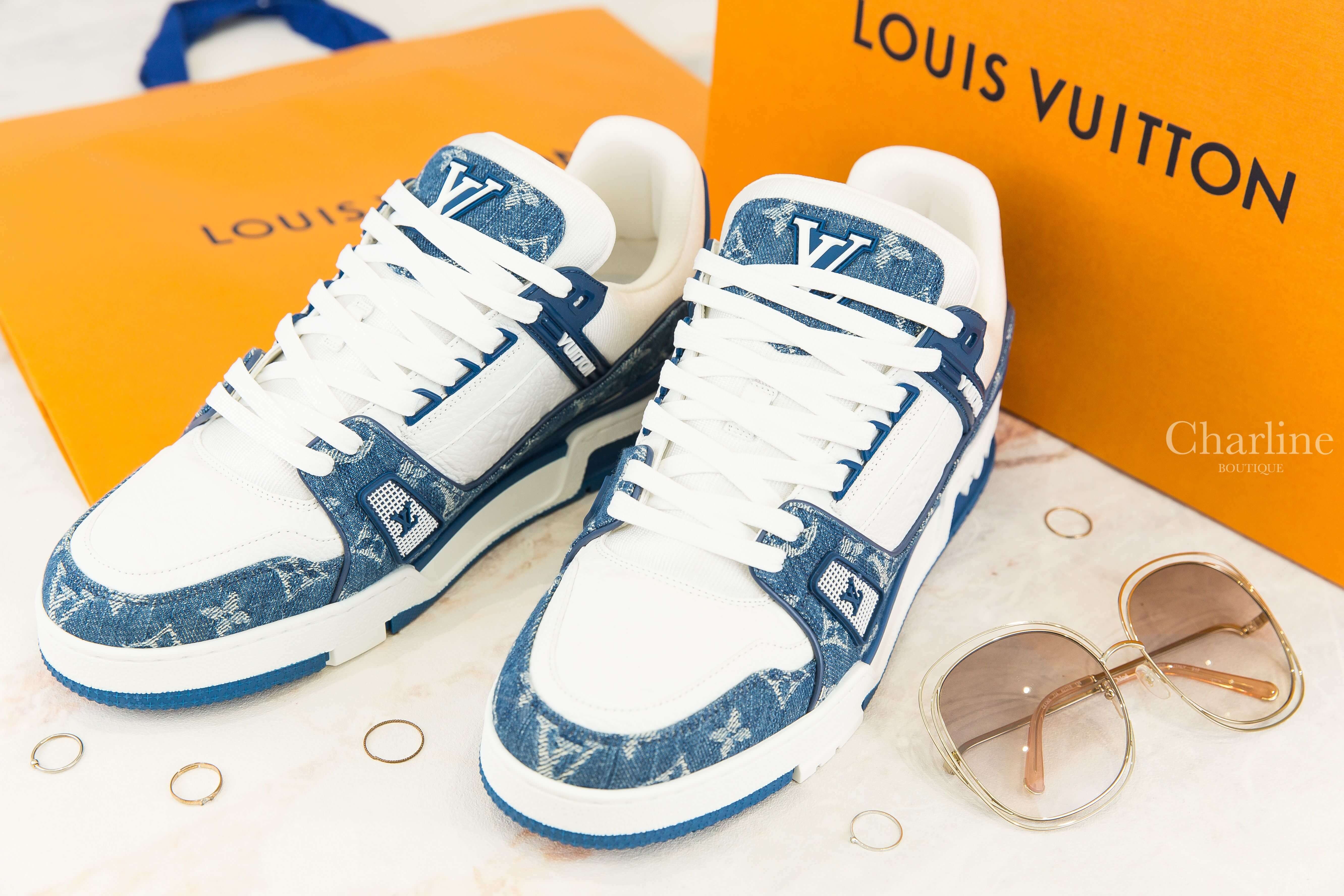 Louis Vuitton LV Trainers 藍底丹寧布白色老花拼白色小牛皮運動鞋-Charline Boutique 精品代購