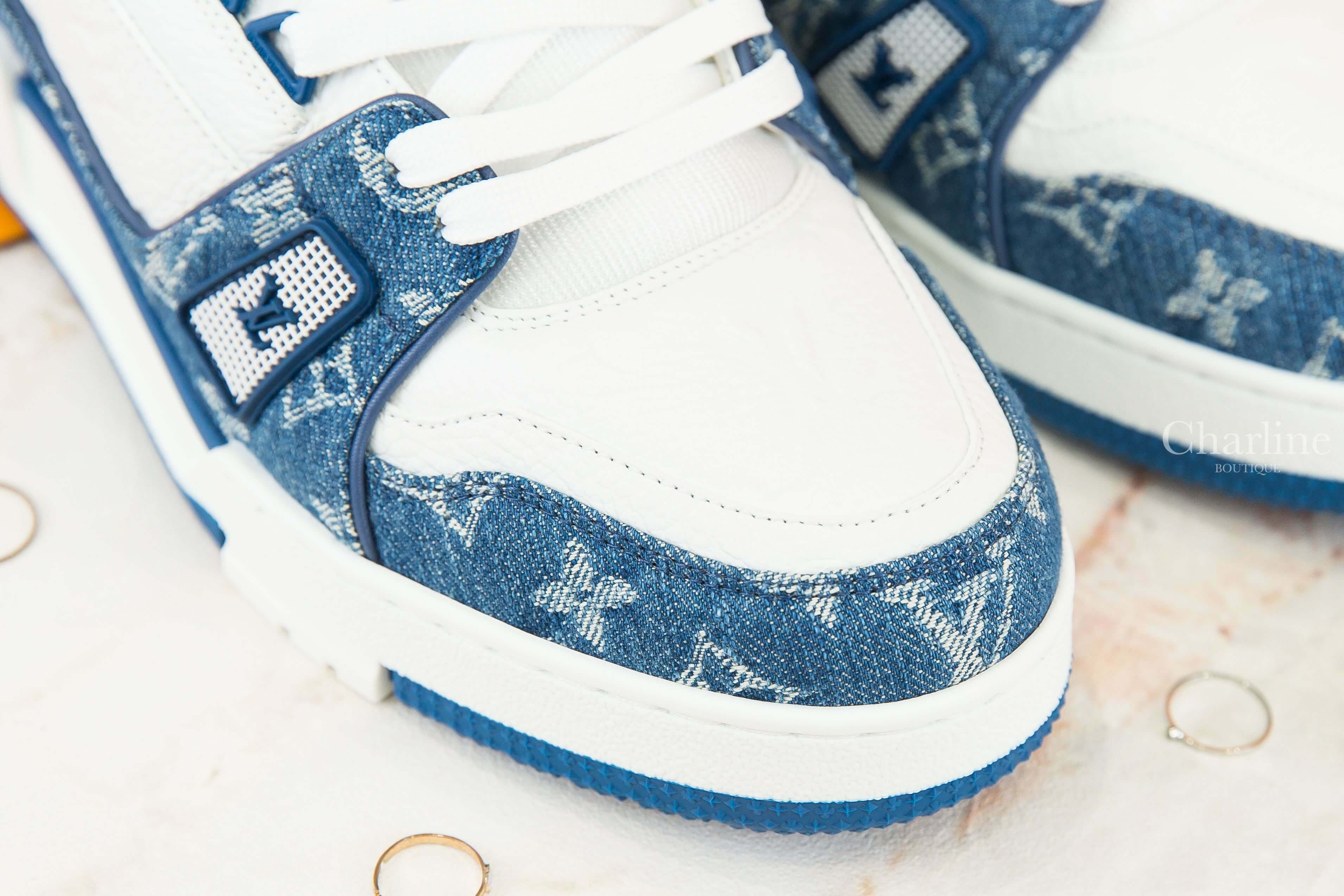 Louis Vuitton LV Trainers 藍底丹寧布白色老花拼白色小牛皮運動鞋