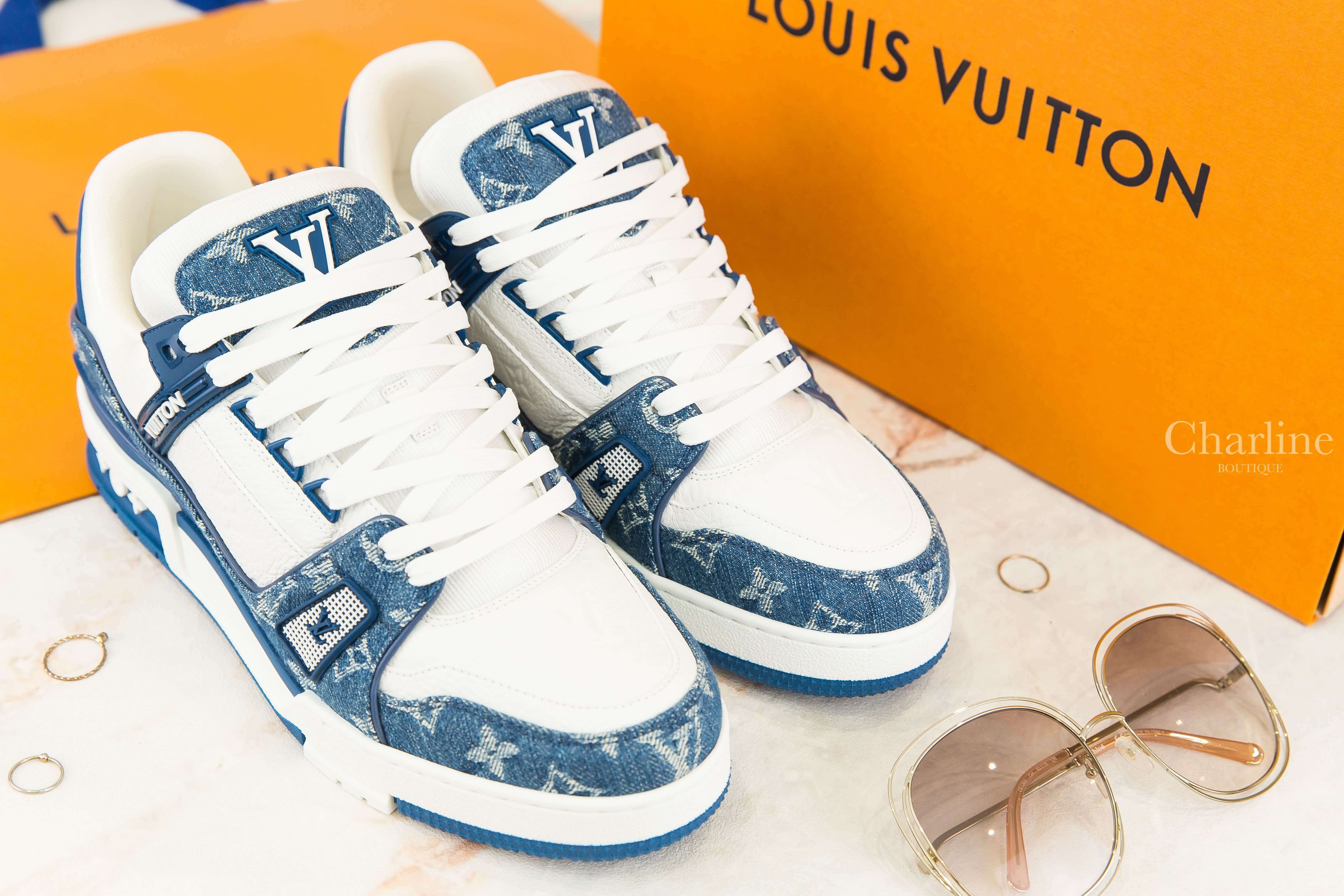 Louis Vuitton LV Trainers 藍底丹寧布白色老花拼白色小牛皮運動鞋