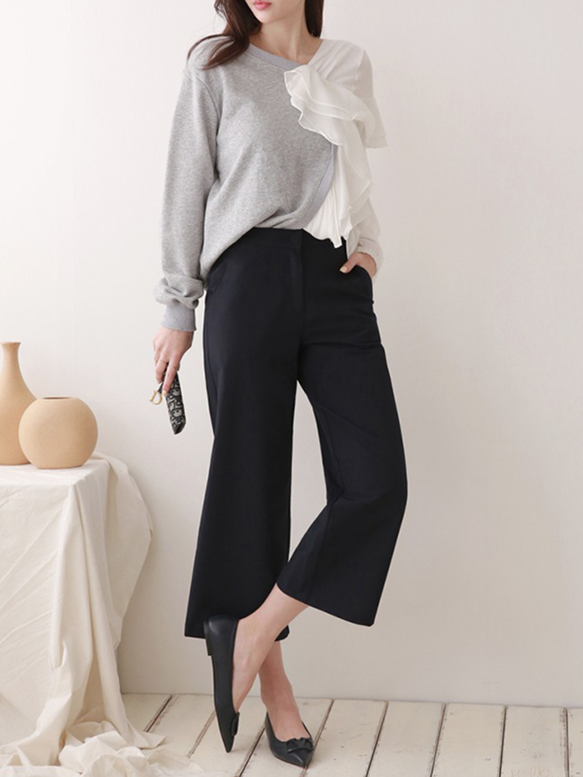 [現貨] 螞蟻腰寬直筒八分褲 [ 黑色 / S ]