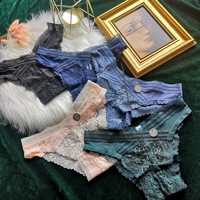 蕾絲交叉簍空低腰內褲(黑/粉/寶藍/淺藍/軍綠)