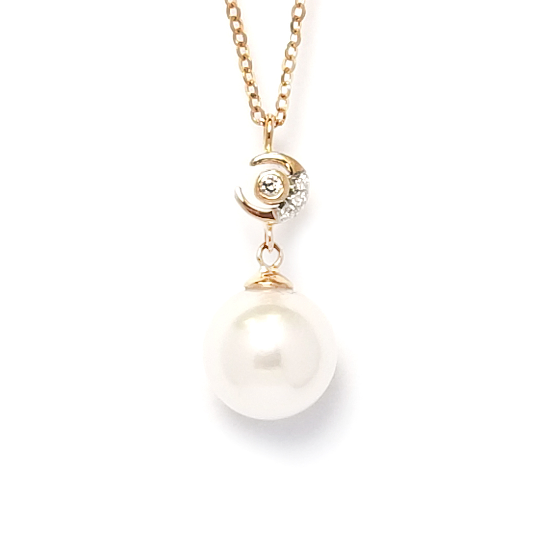 18K玫瑰金天然鑽石C字扣珍珠吊墜連鏈