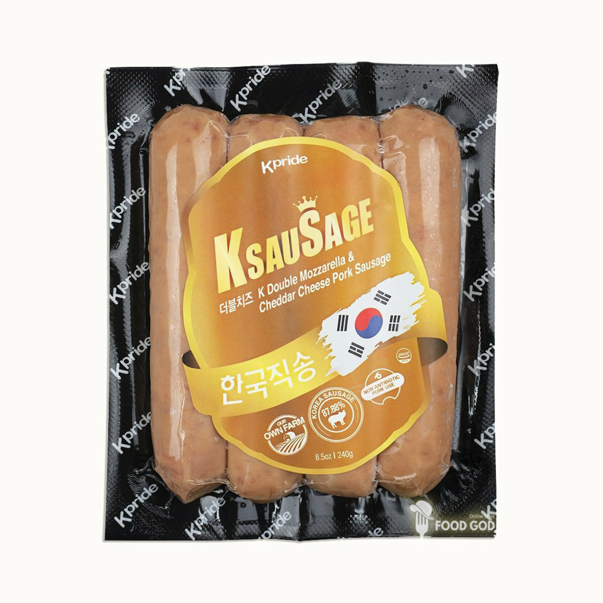 Kpride - 韓國雙重水牛X車打芝士豬肉腸(4條)(約200-240克)(*新舊包裝隨機出貨)(急凍) #香濃#層次分明#爆汁#韓豬#BBQ#脆皮