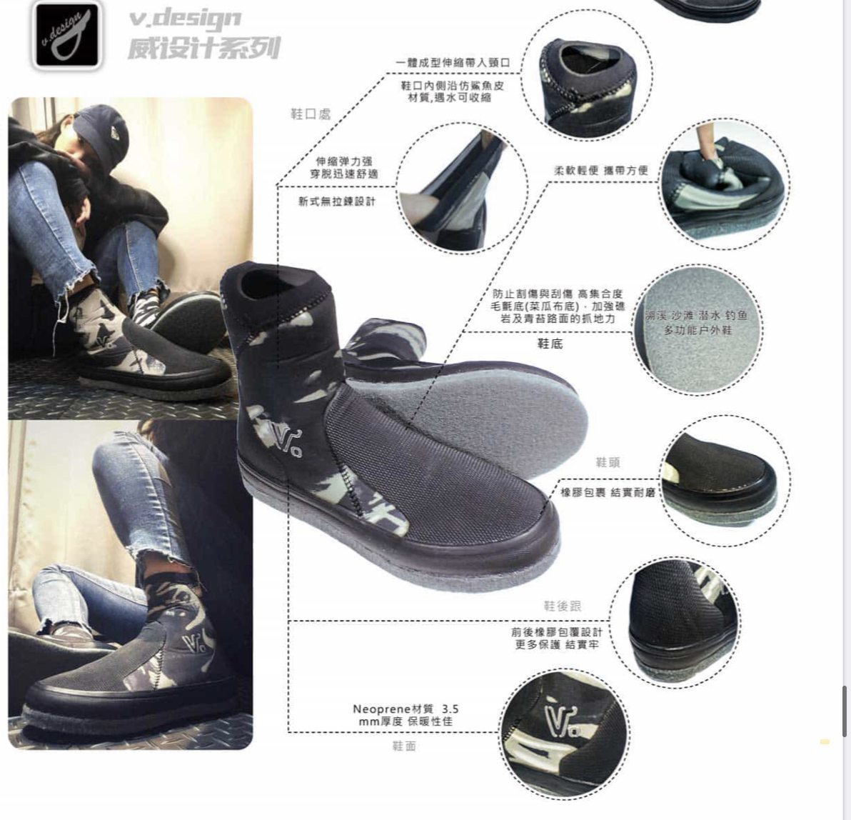 V.dive VW-BT0277漆彩潛水套鞋(毛氈底) $1780-