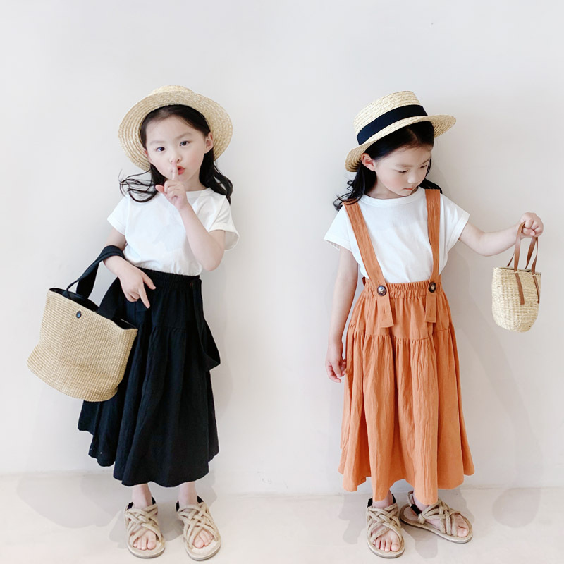 現貨 黑色130cm 親子款 日系棉麻散擺兩穿背帶裙  2色 #22028