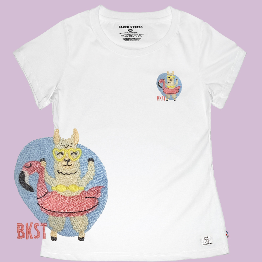 Embroidery-海灘羊 刺繡 女版短袖T恤