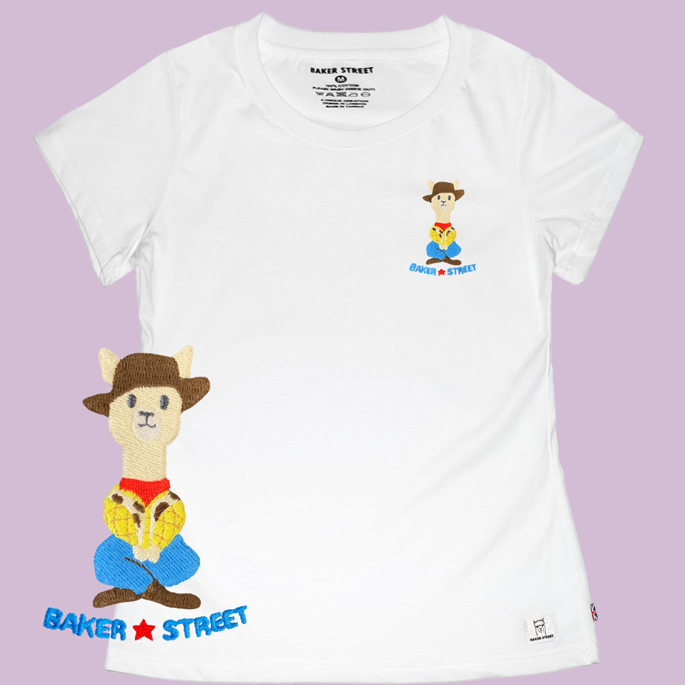 Embroidery-Woopaca 牛仔駝 刺繡 女版短T