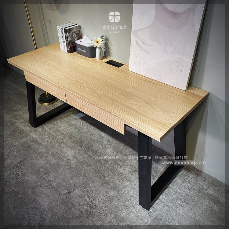 LOFT斜角收納橡木實木桌|可訂製