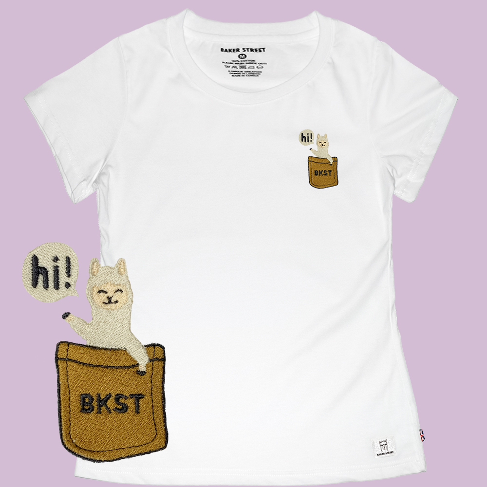 Embroidery-口袋羊 刺繡 女版短袖T恤