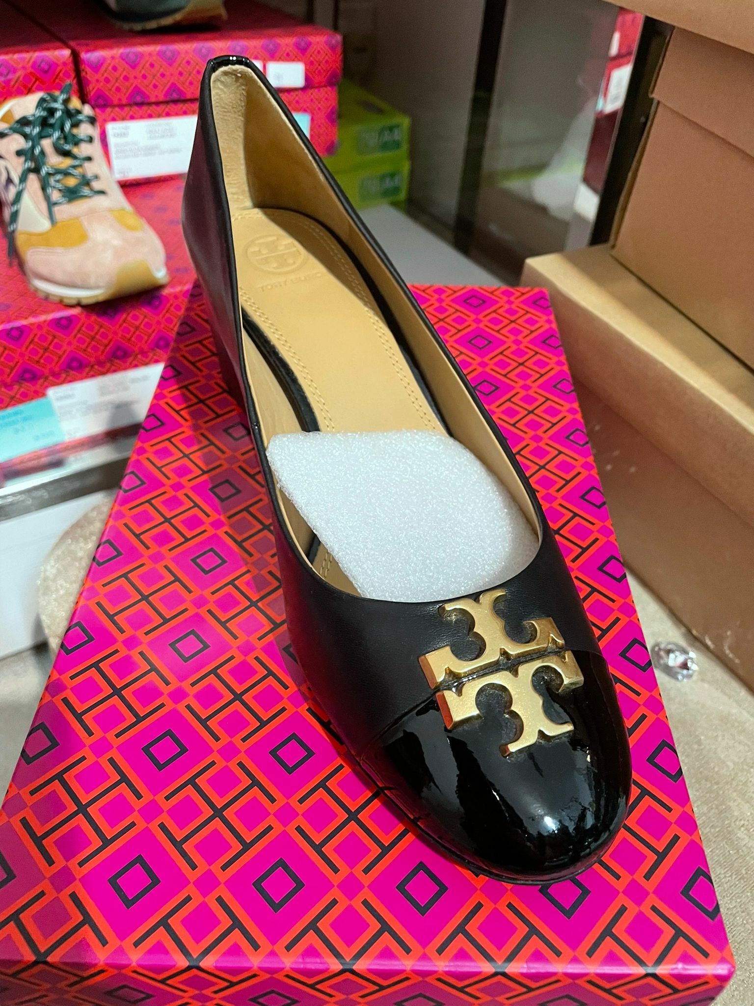 [S] TORY BURCH EVERLY 50MM PUMP/NAPPA LEATHER/PATENT LEATHER-PERFECT BLACK,9, 60224-004 FINAL SALE  (STB951)