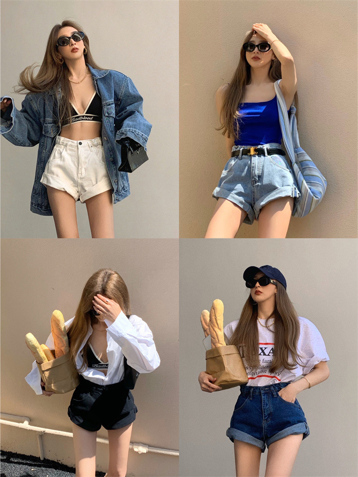 翻邊高腰牛仔短褲(五色)