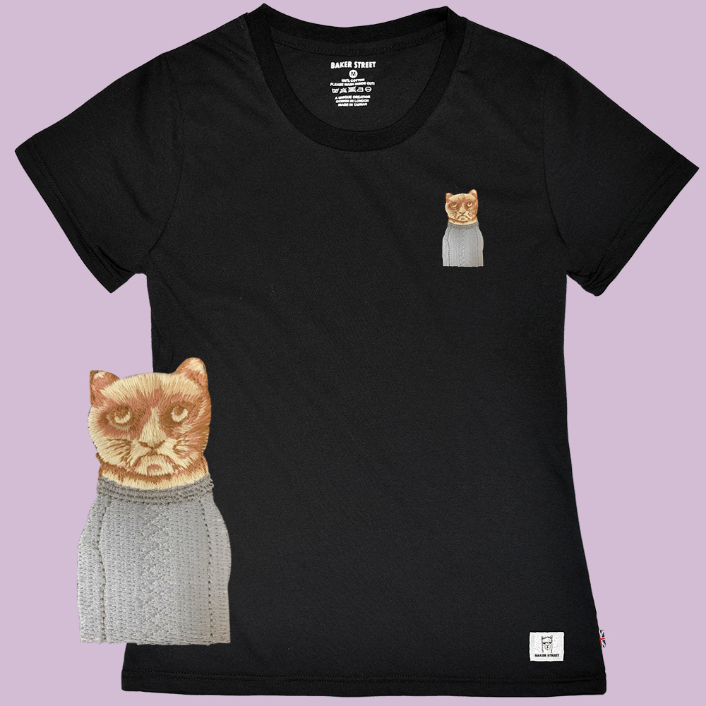 Embroidery-Angry cat 刺繡 女版短袖T恤