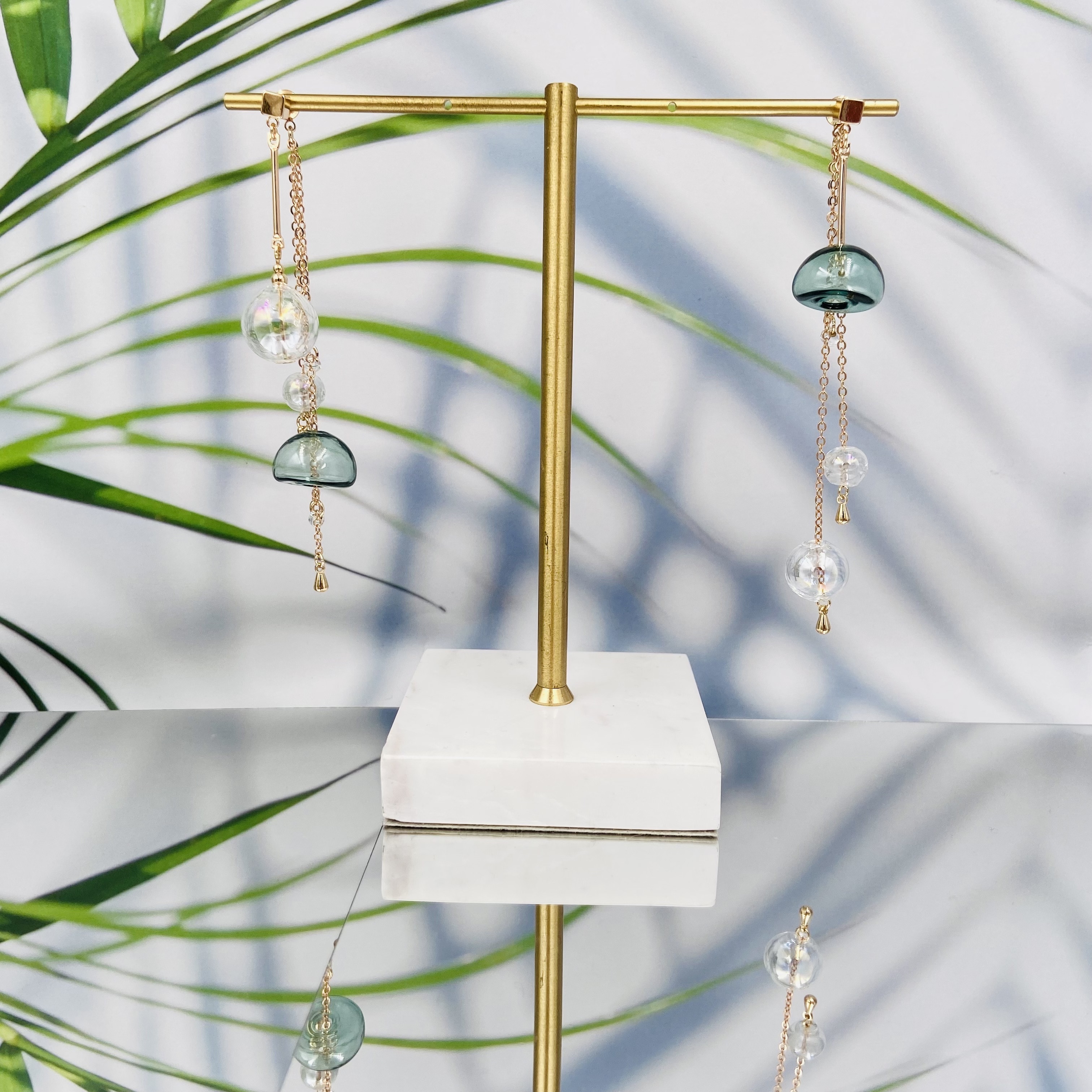 COLE COOL SS22 氣泡水母海洋系列耳環耳夾 藍色透明玻璃耳環