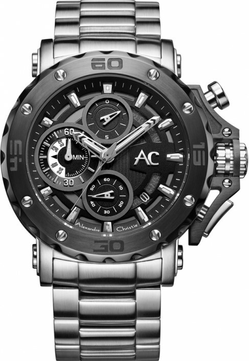 萬年鐘錶 - Alexandre Christie  9205MC系列  粗獷細膩三眼計時皮革男錶  9205MCBTBBA 錶徑47MM