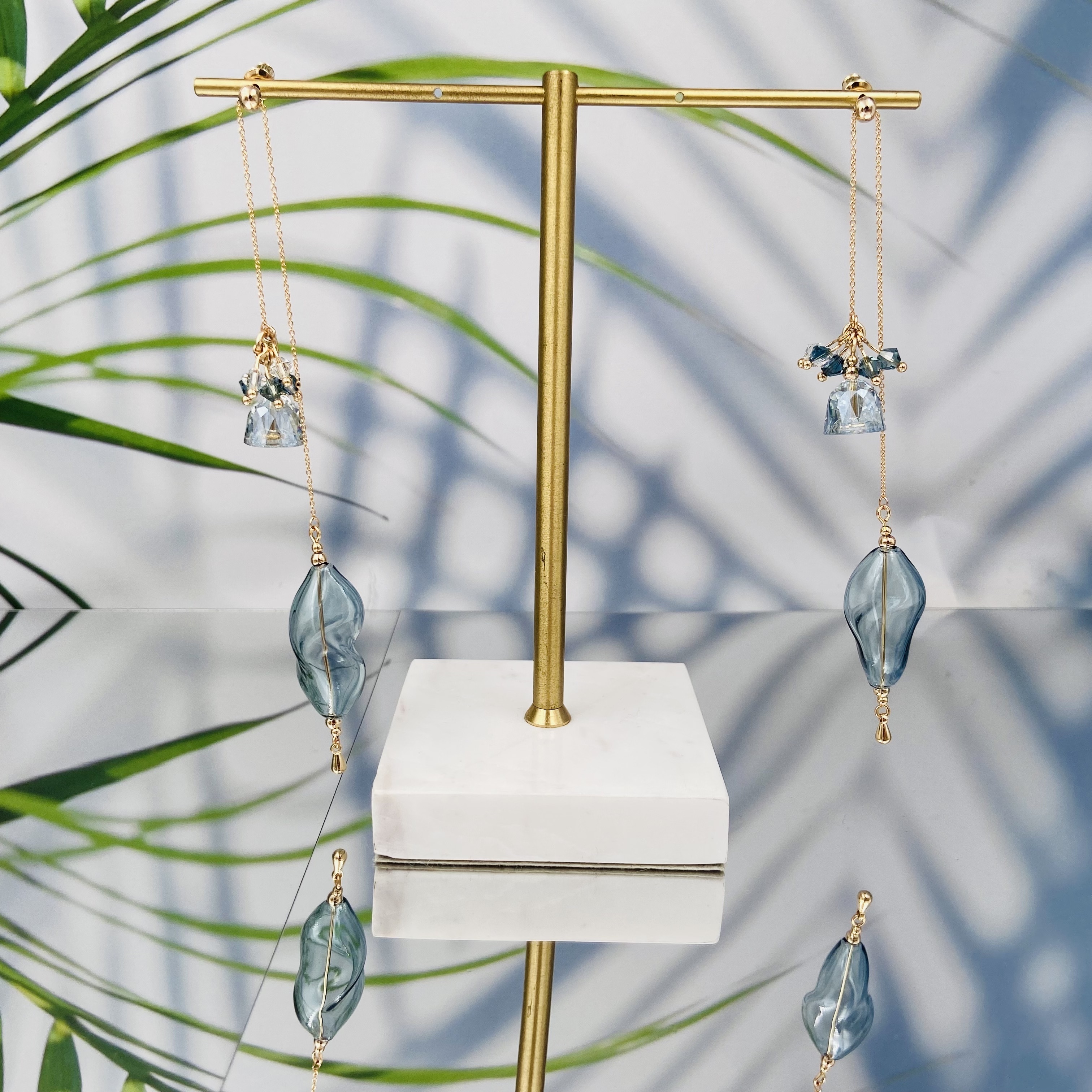 COLE COOL SS22 氣泡水母海洋系列耳環耳夾 藍色透明玻璃耳環