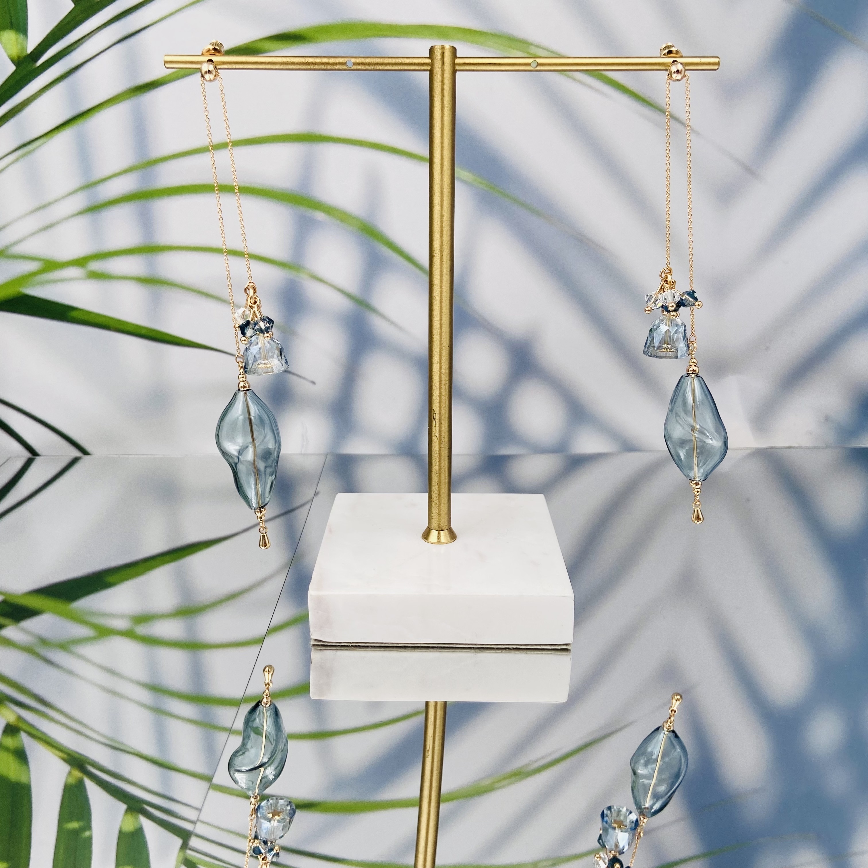 COLE COOL SS22 氣泡水母海洋系列耳環耳夾 藍色透明玻璃耳環