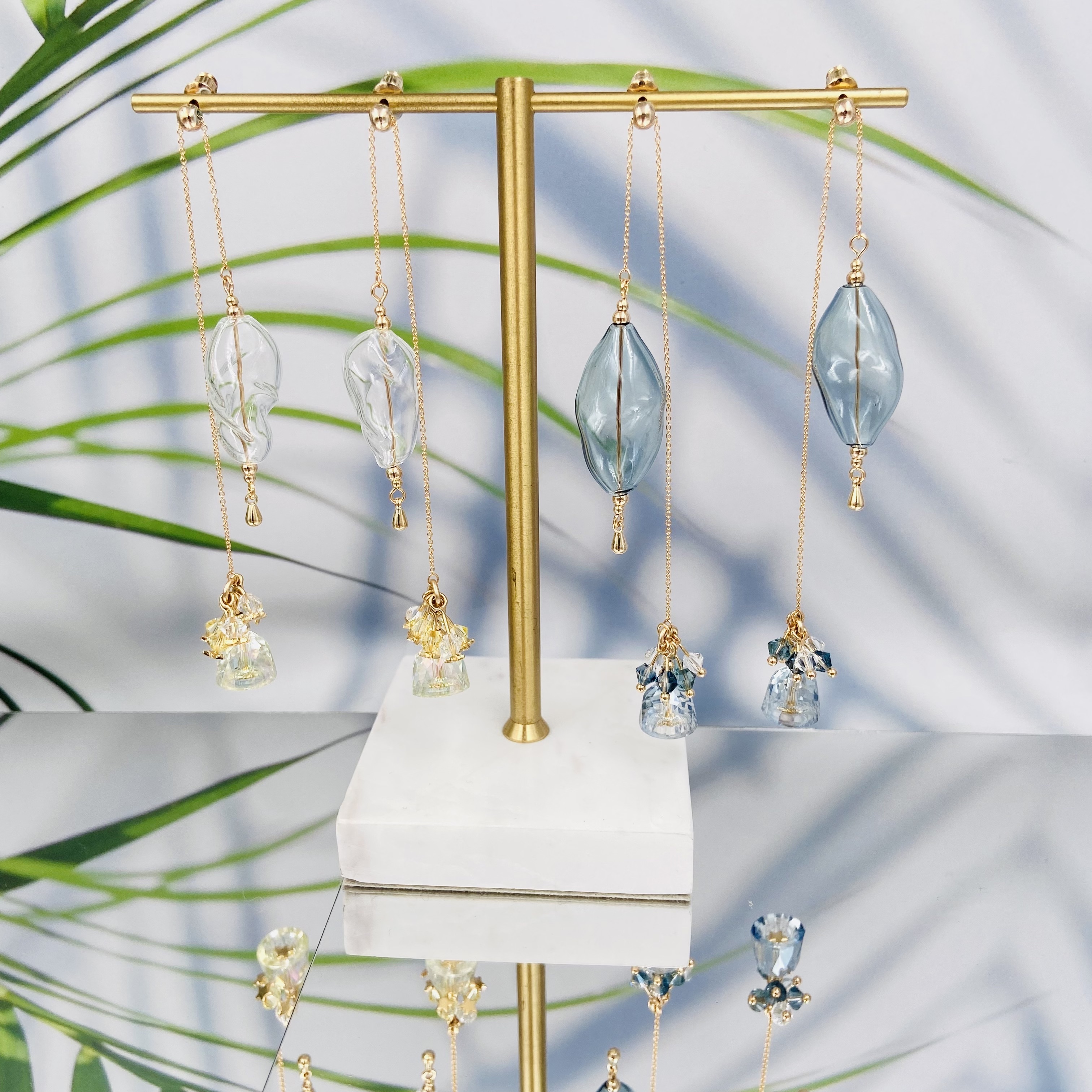 COLE COOL SS22 氣泡水母海洋系列耳環耳夾 藍色透明玻璃耳環