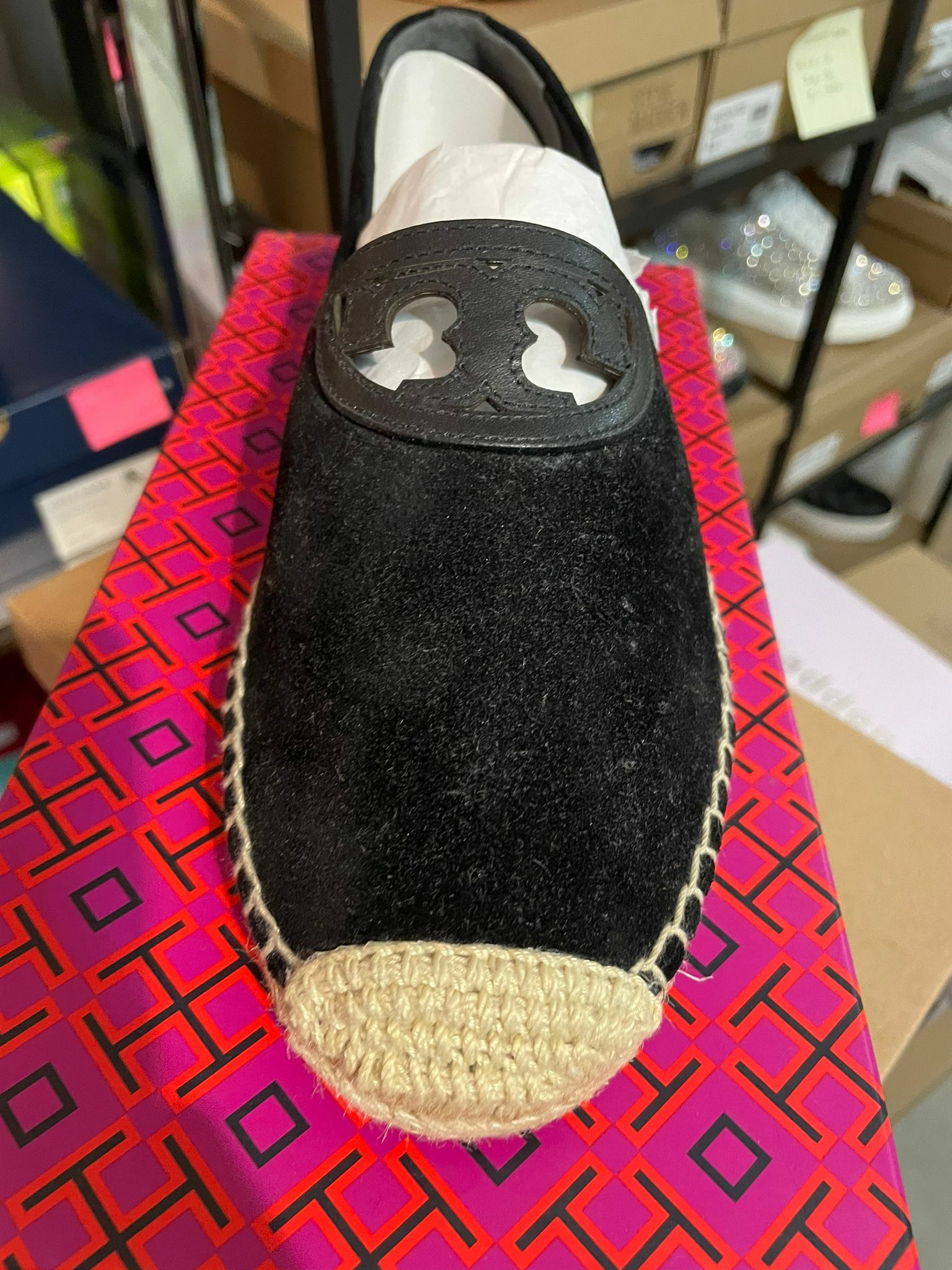 [S] TORY BURCH SIDNEY ESPADRILLE-NAT SUEDE/CALF LEATHER-PERFECT BLACK, 50949-006 (STB19)