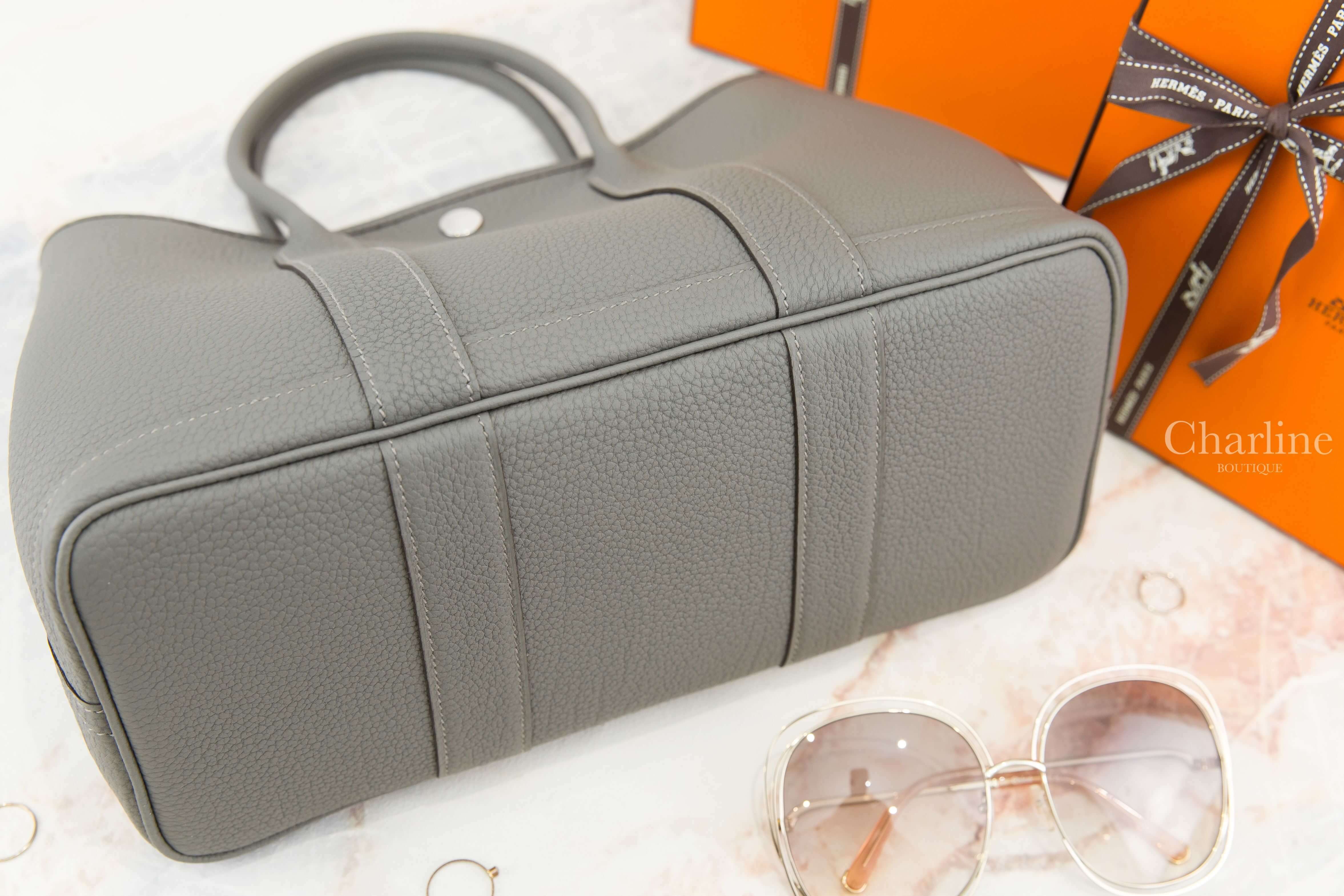 Hermès Garden Party 30cm 0L Gris Meyer Veau Negonda U刻積雨雲灰肩背包-Charline Boutique 精品代購