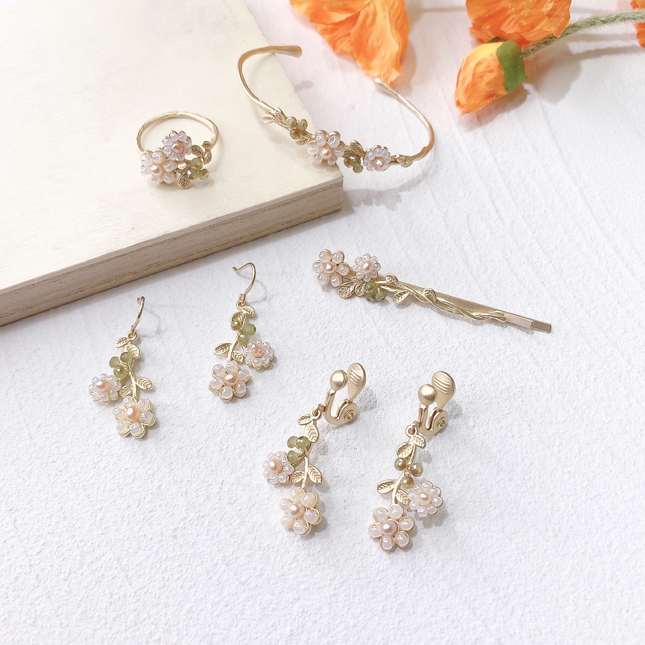 Ayatorie 小花與果實耳環/戒指/手鐲/髮夾