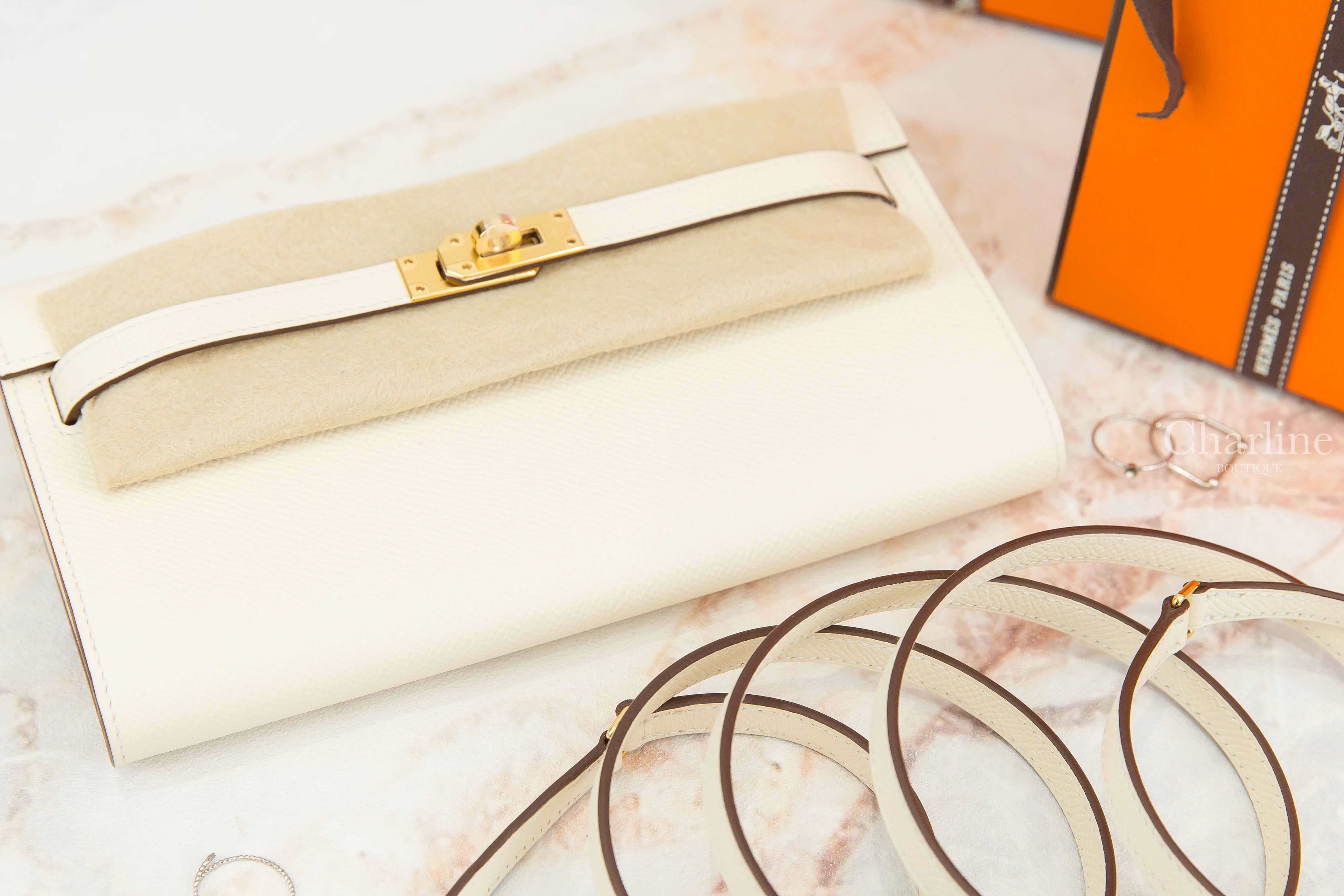 Hermès Kelly Classique To Go Wallet I2 Nata / 1Z Jaune Poussin Epsom Z刻奶油白拼小雞黃金釦凱莉肩背包-Charline Boutique 精品代購