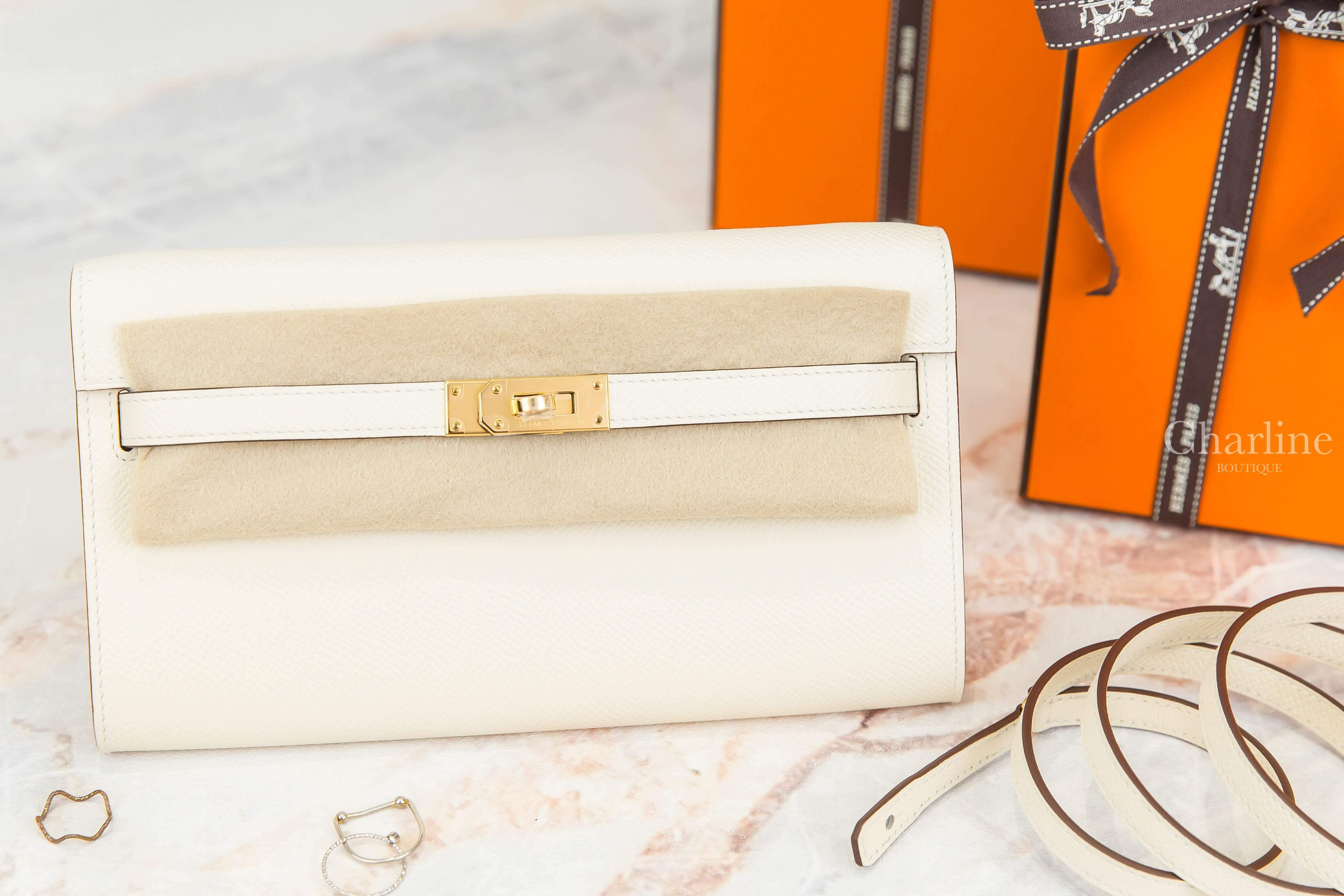 Hermès Kelly Classique To Go Wallet I2 Nata / 1Z Jaune Poussin Epsom 奶油白拼小雞黃內裡金釦凱莉肩背包
