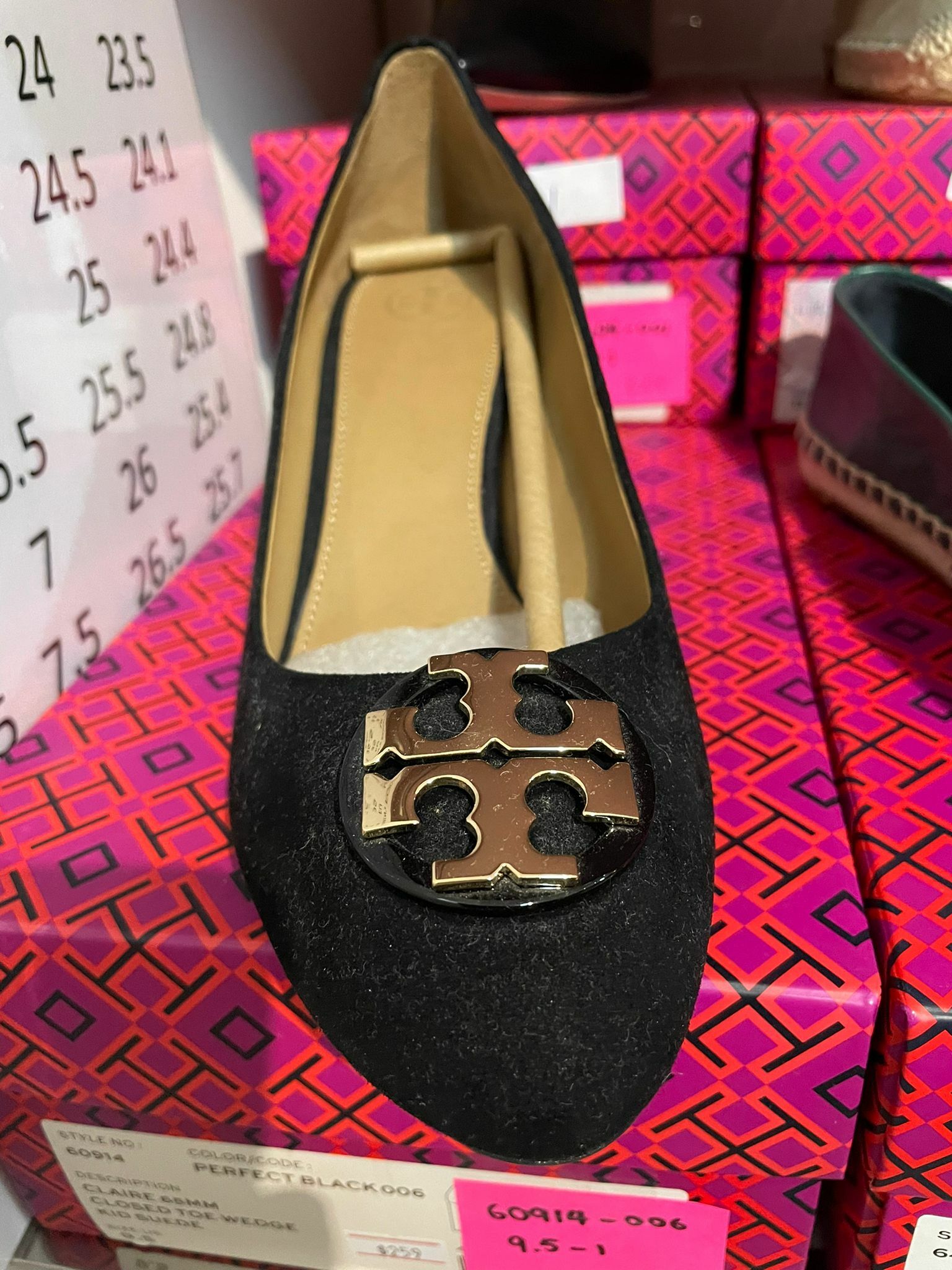 [S] TORY BURCH CLAIRE 65MM CLOSED TOE WEDGE KID SUEDE-PERFECT BLACK, 60914-006 (STB25)