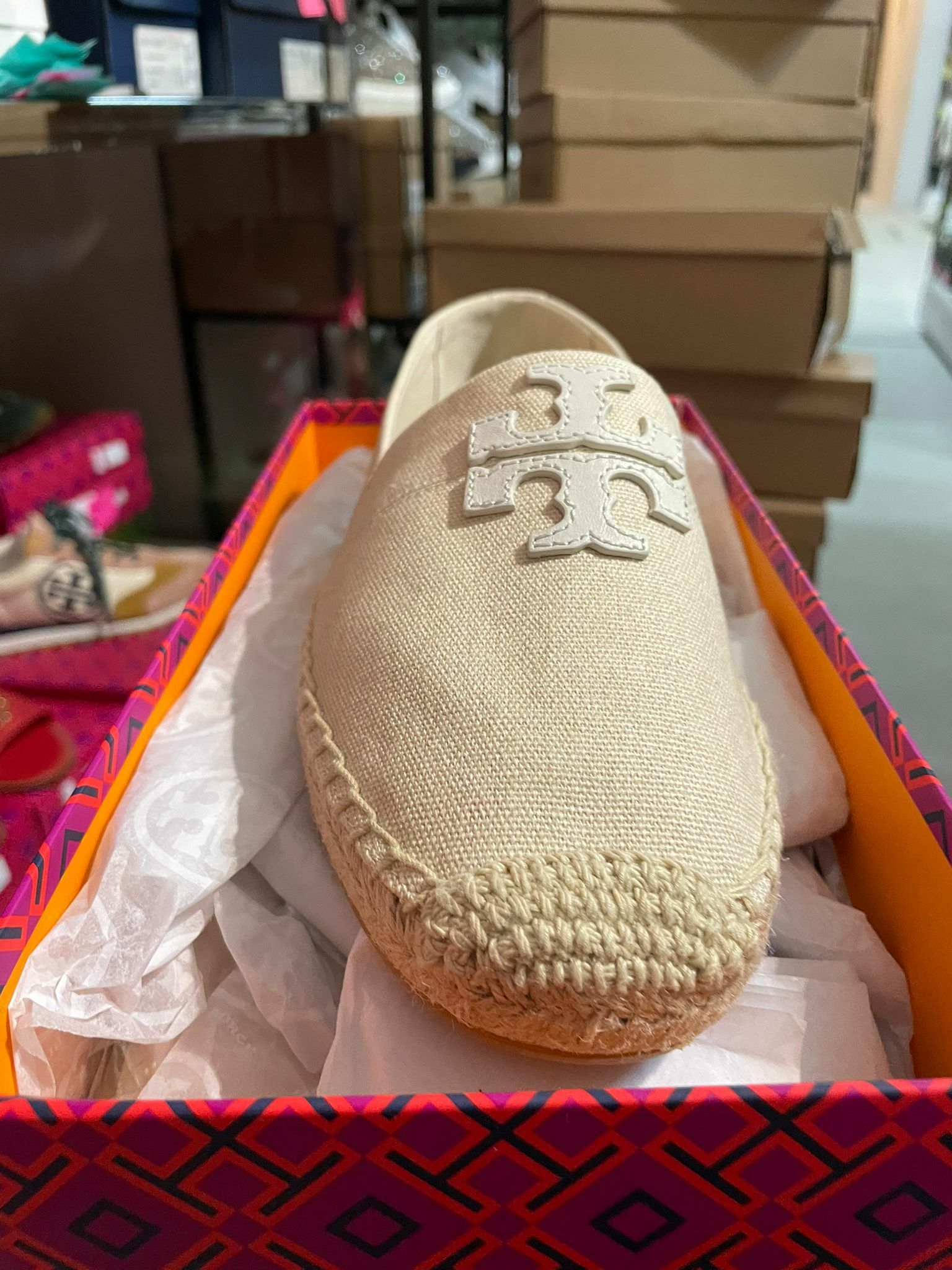 [S] TORY BURCH WESTON FLAT ESPADRILLE / RECYCLED CANVAS / CALF LEATHER NEW IVORY,, 40034-254 (STB38)