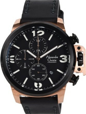 萬年鐘錶 - Alexandre Christie  6280MC系列   重機三眼計時皮革男錶  6280MCLBRBASL  錶徑48MM