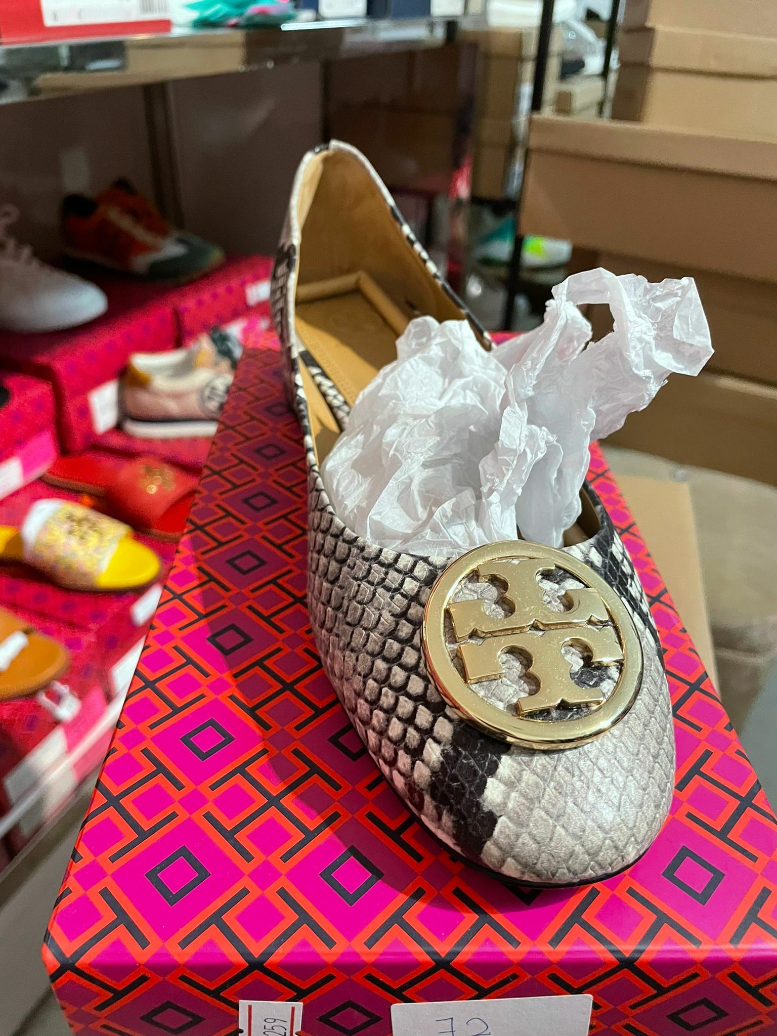 [S] TORY BURCH BENTON 2 25MM BALLET-STAMPED SNAKE PRINTED LEATHER,ROCCIA/GOLD,, 64087-010 (STB43)
