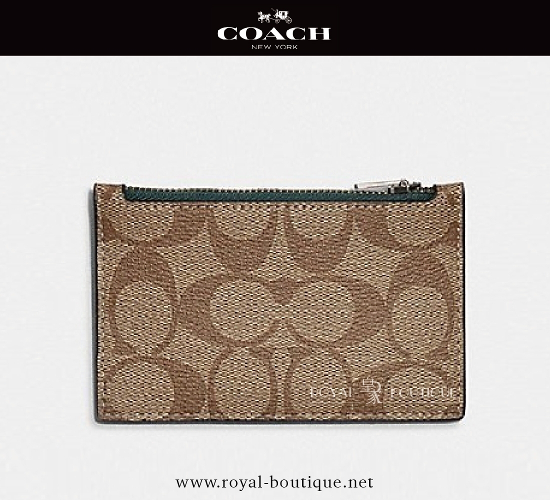 COACH 經典卡其拼接綠色卡夾夾零錢包