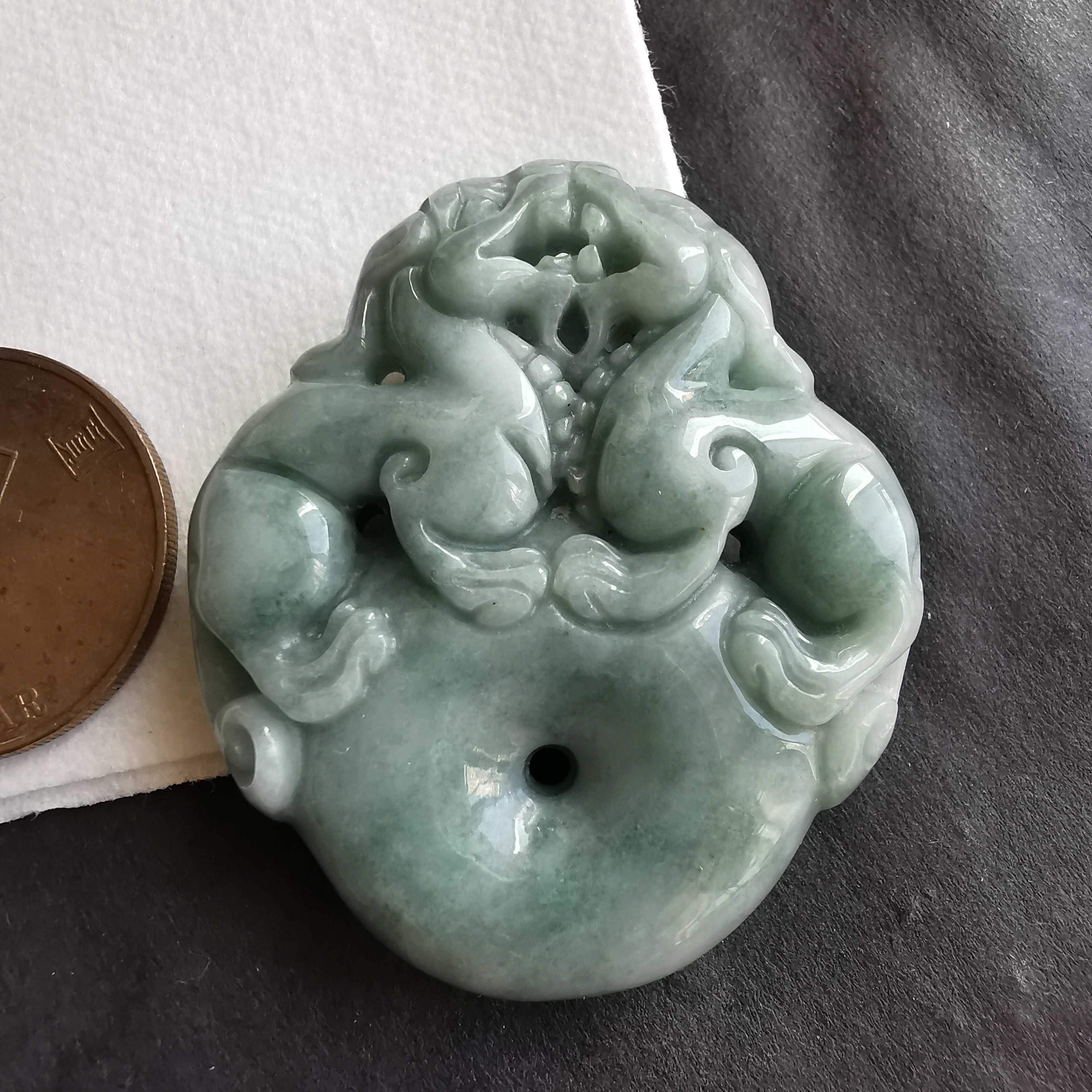 特色瓷質翡翠雙貔貅平安扣, 天然翡翠A玉, 緬甸玉, Jade, Jadeite