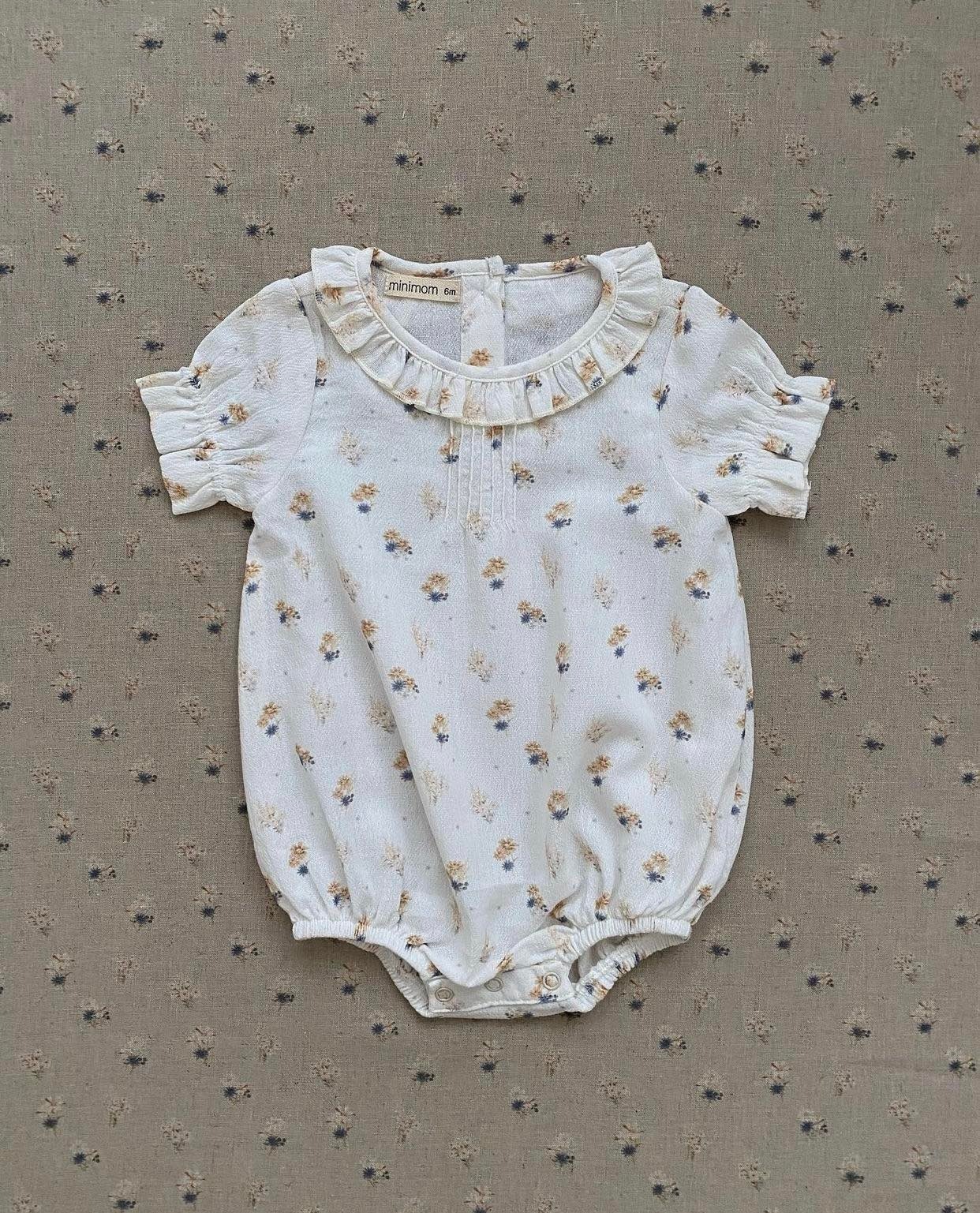 MINIMOM - Rue Romper（Blue Floral Patern）