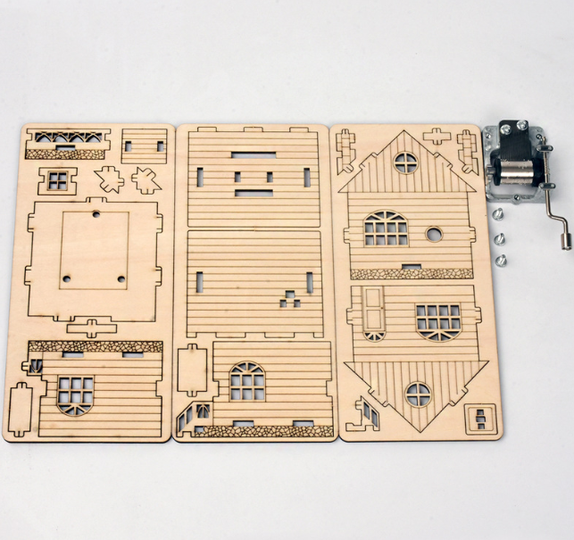 木制立体拼板手摇八音盒系列