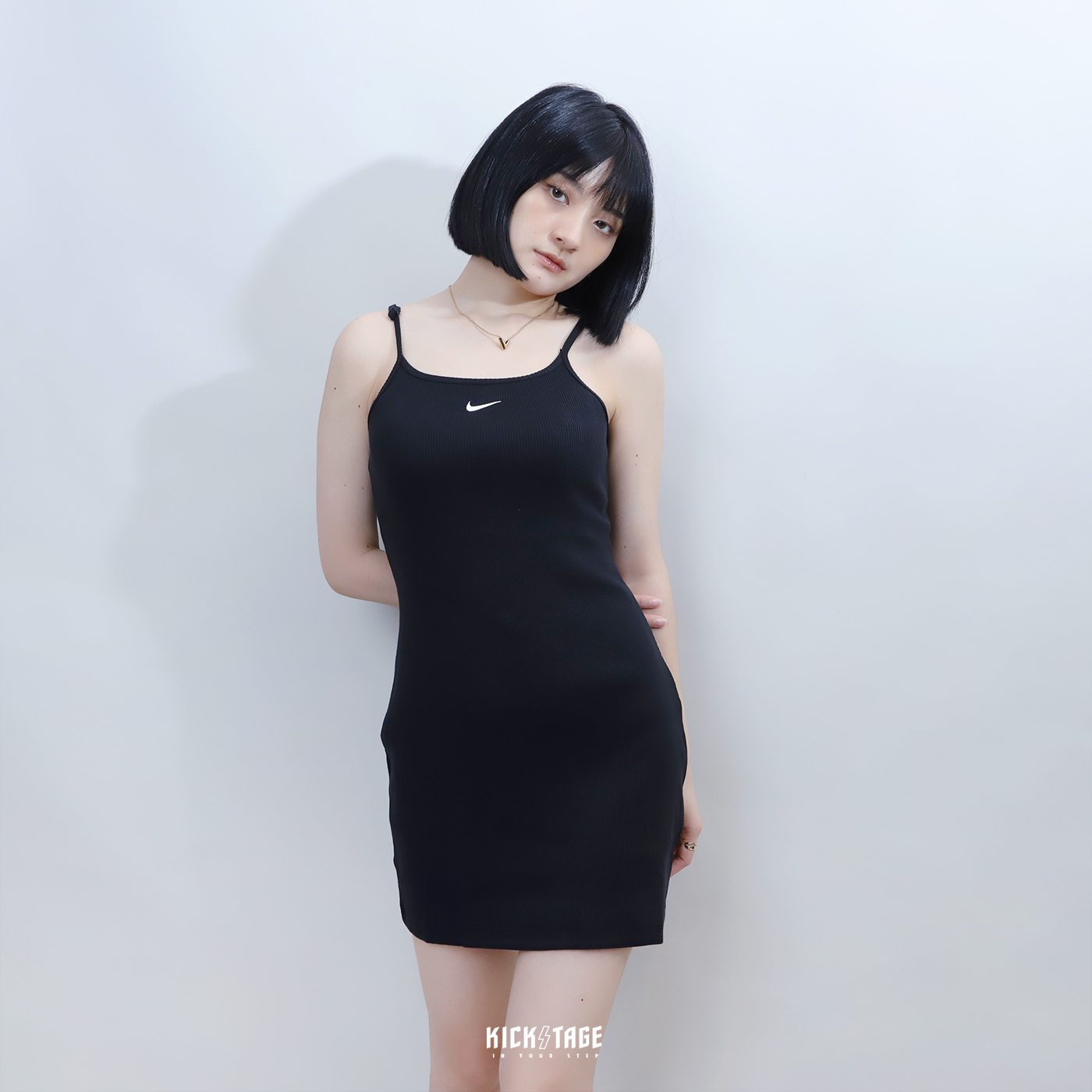 **特價商品售出不退換**女款 NIKE THIN SHOULDER DRESS 黑色 螢光綠 刺繡小勾 羅紋 合身 可調細肩 洋裝 性感 貼身 辣妹 連身裙【DM6231-010】25SALE
