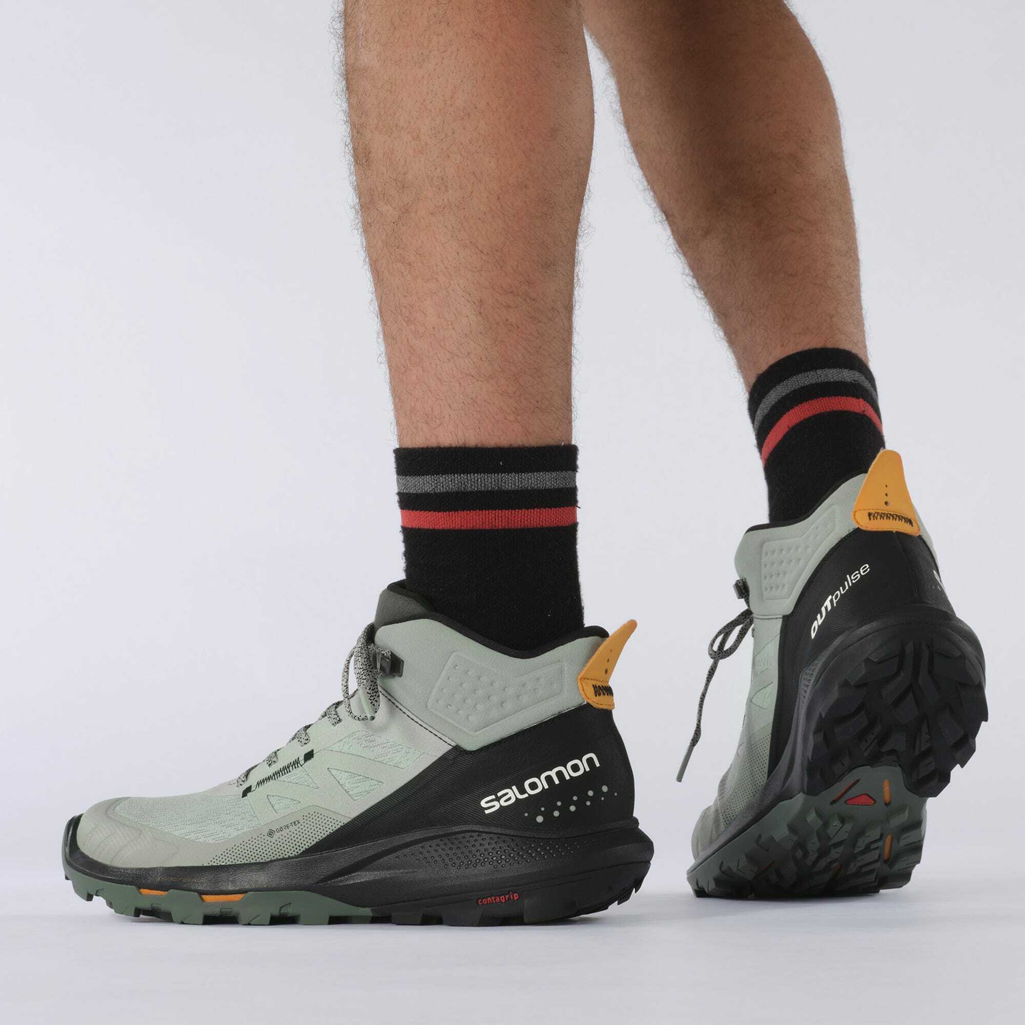 Salomon 所羅門 OUTPULSE MID GORE-TEX 黑綠 男鞋 登山靴