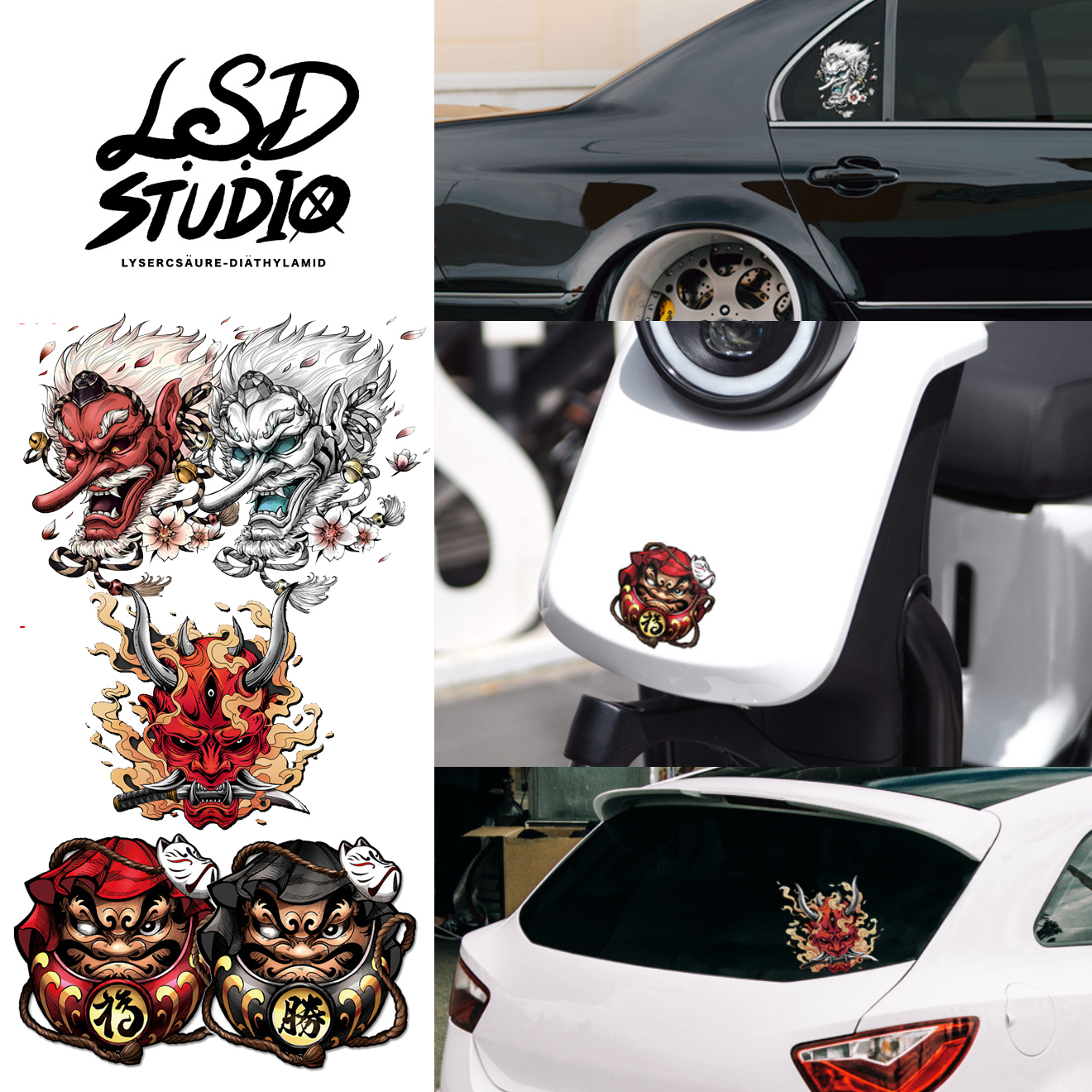 【STSK012】日系達摩/鬼武士/天狗系列專用車貼六張