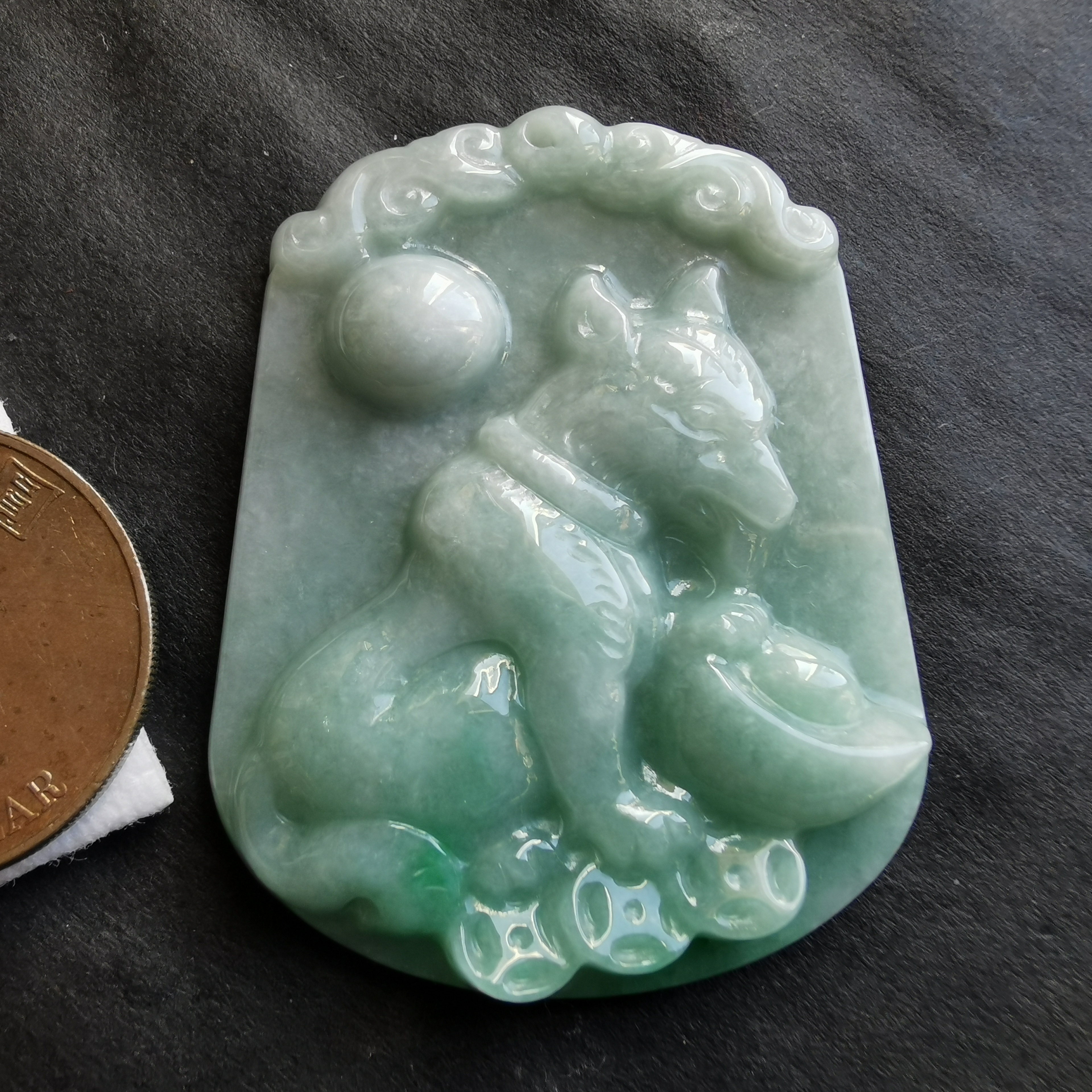 冰糯飄綠旺財狗牌, 天然翡翠A玉, 緬甸玉, Jade, Jadeite