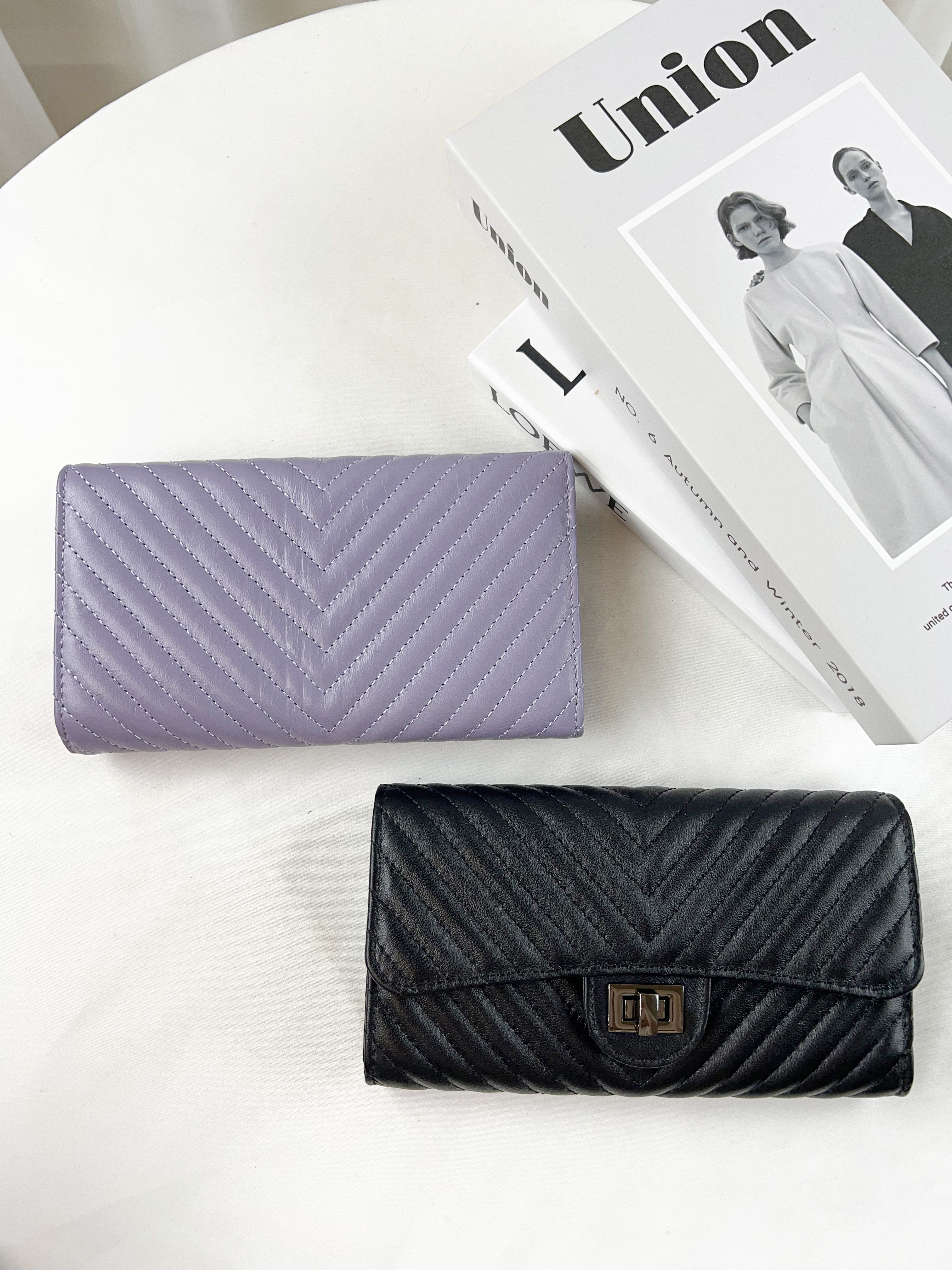 波浪紋真皮羊皮拉鍊長夾  #SM-1028