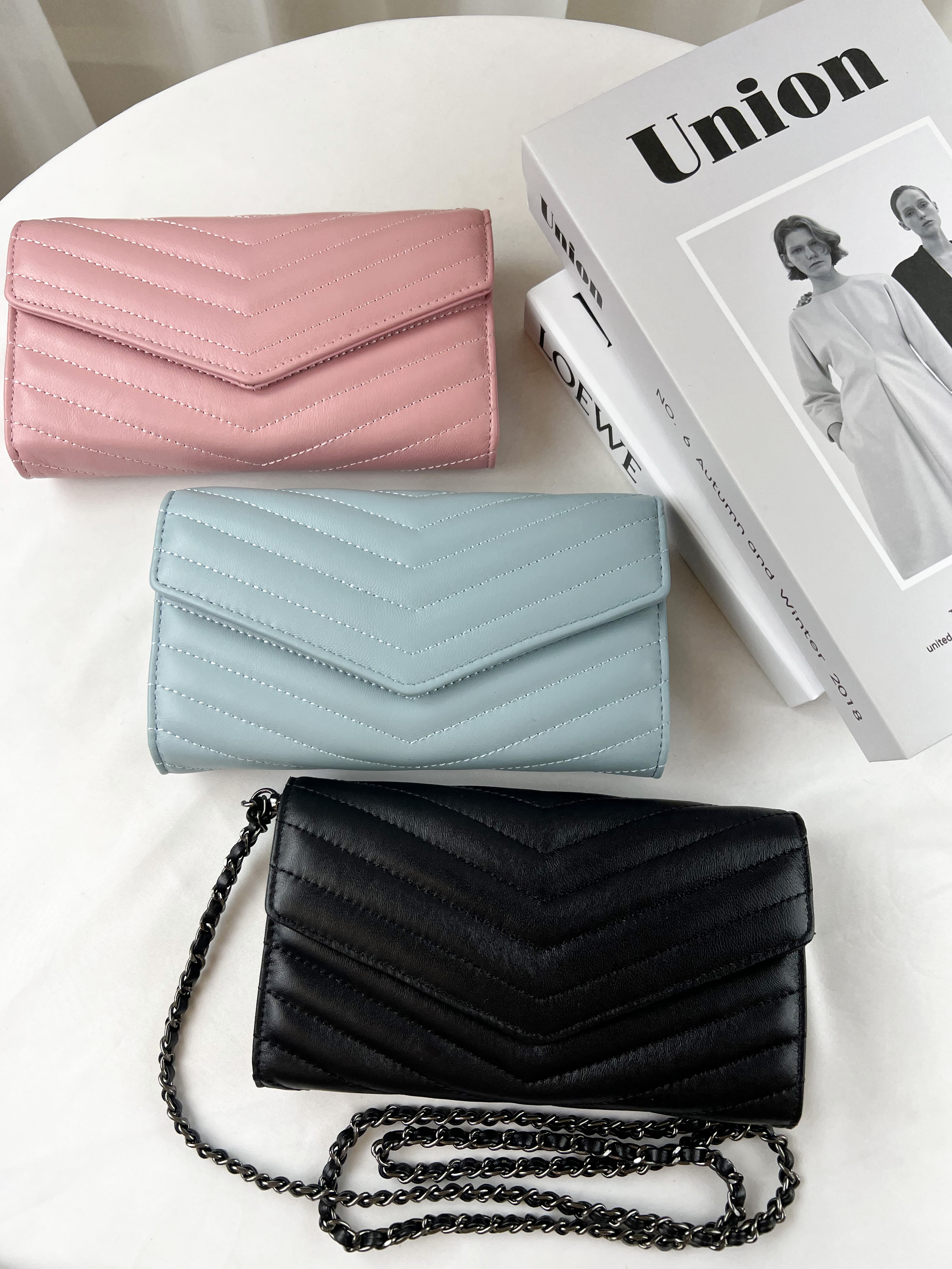 波浪紋真皮羊皮鏈帶長夾 / 手拿包  #SM-1723-1