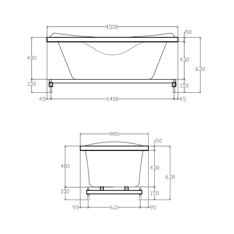I-Spa "Brussel 150" Acrylic Whirlpool Bathtub