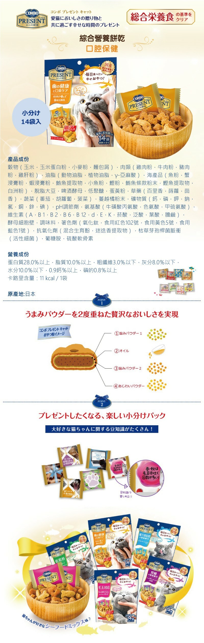 日本Combo Present 潔齒除口臭 貓小食 42g (14袋入)