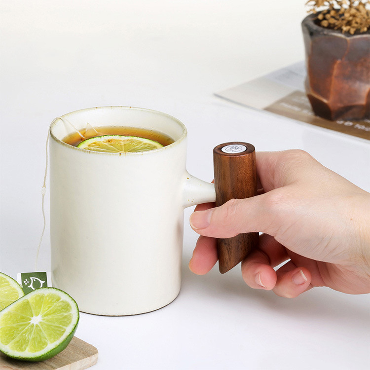 汝黃釉直筒木把馬克杯(280ml)