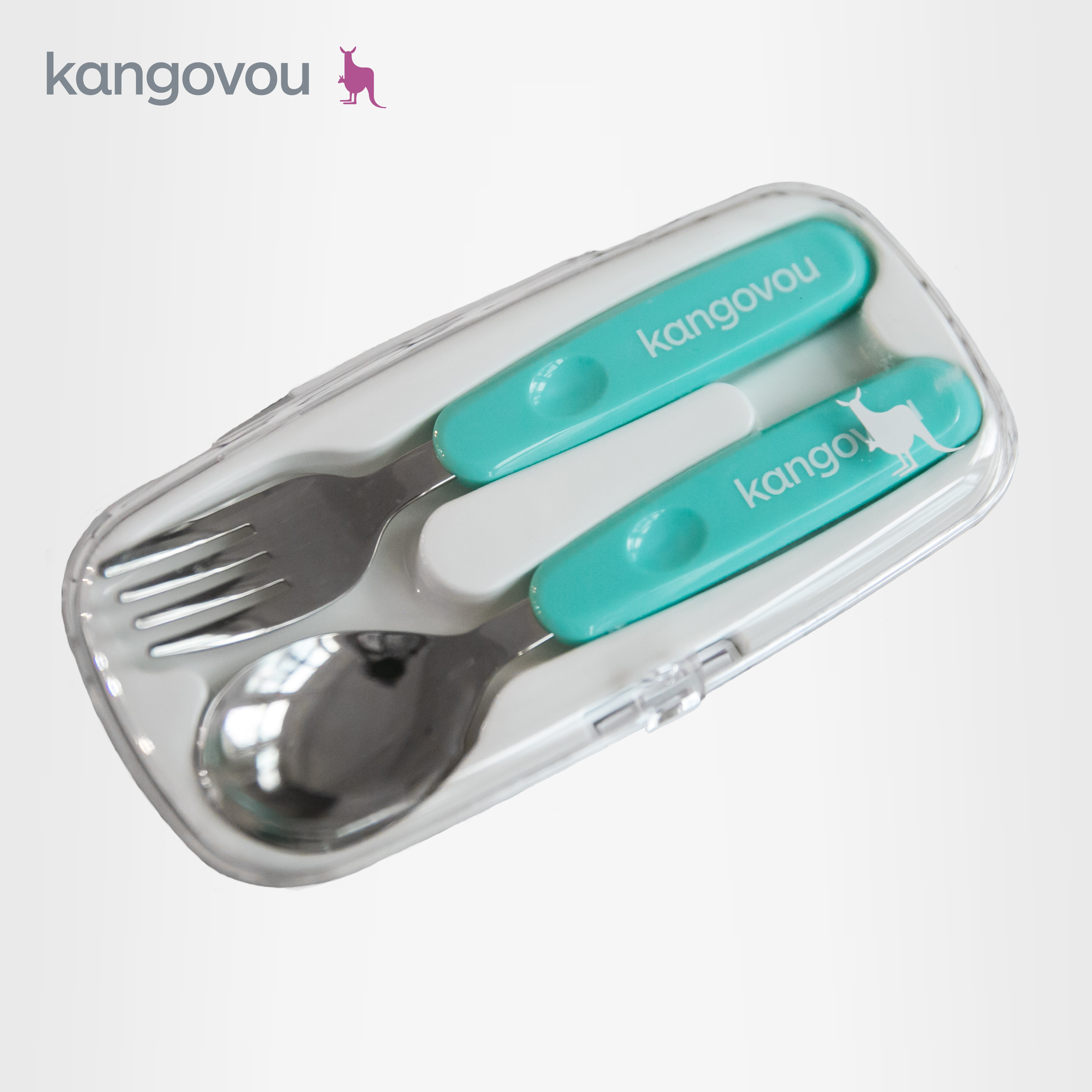 安全湯叉組-美國 Kangovou 小袋鼠不鏽鋼安全餐具