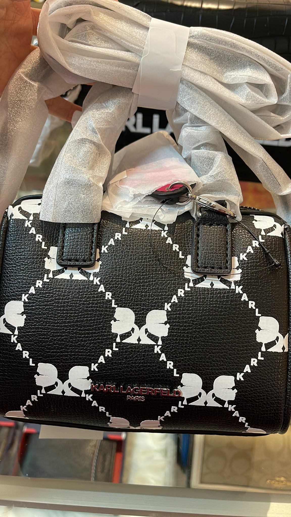 [S] KARL LAGERFELD ADELE MINI SATCHEL CROSSBODY BLACK/WHITE, 194775405341 (SKL32)