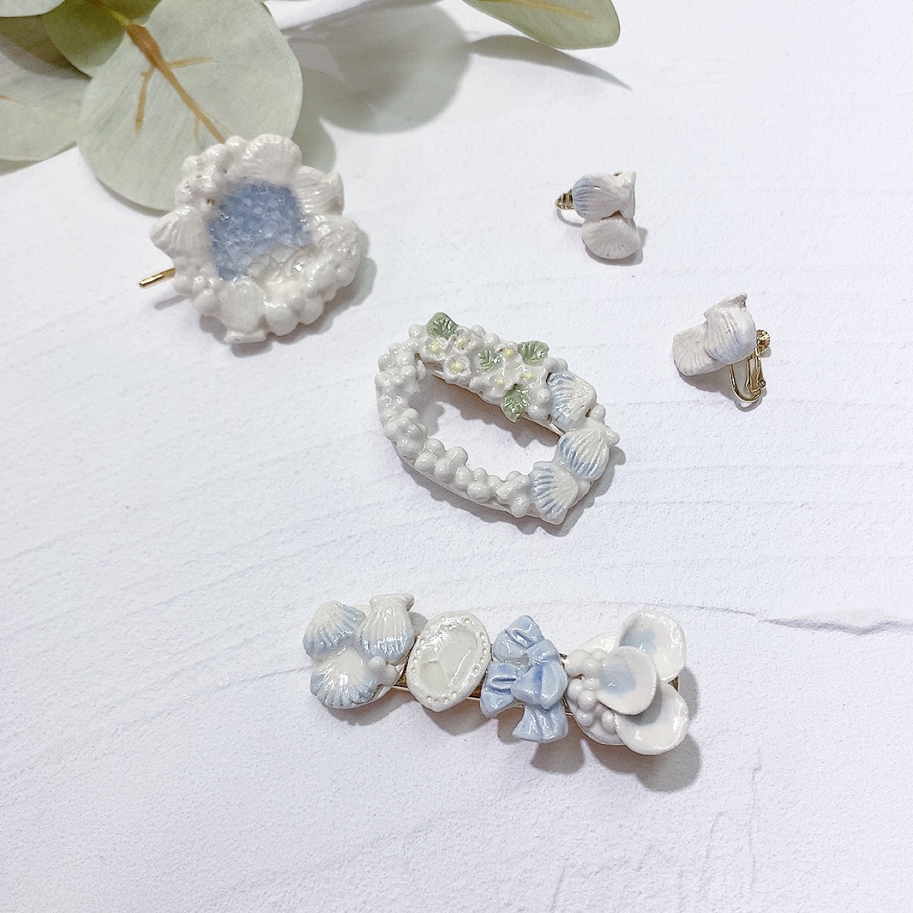 [手作家] 土陶瓷貝殼海洋風耳環/髮夾 (網站限定優惠價)