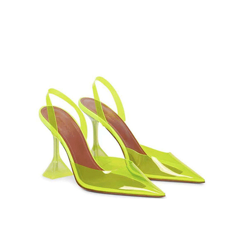 釘子粗高跟 彩色PVC透明跟鞋(34-41)(橙/黃/綠/藍/銀)
