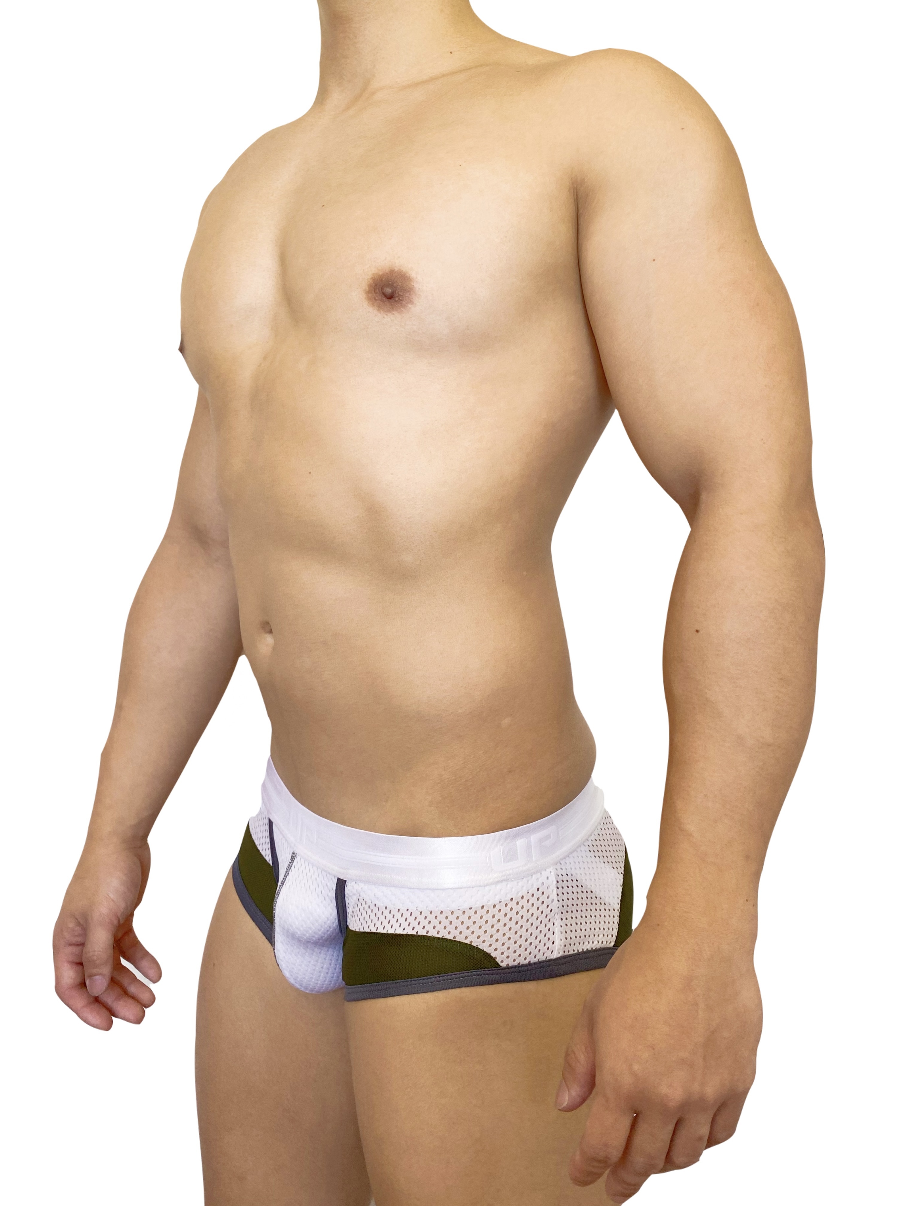 Premium 05 低腰半透四角內褲 透視白/軍墨綠